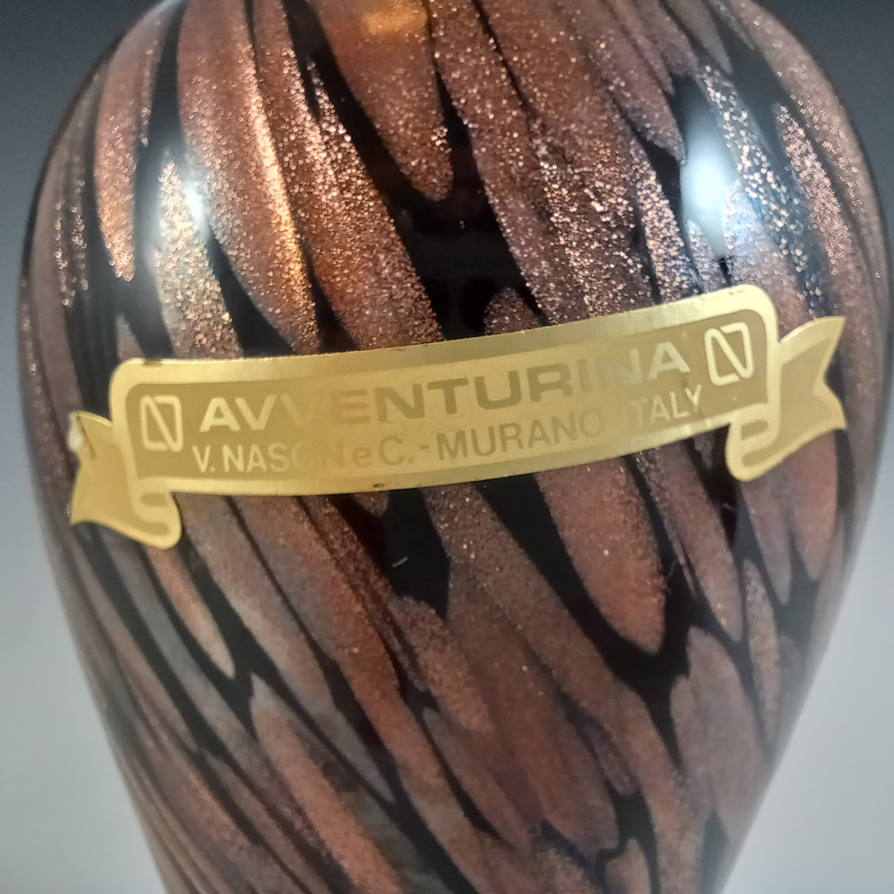 (image for) LABELLED V Nason Murano Aventurine Glass Vintage Vase - Click Image to Close