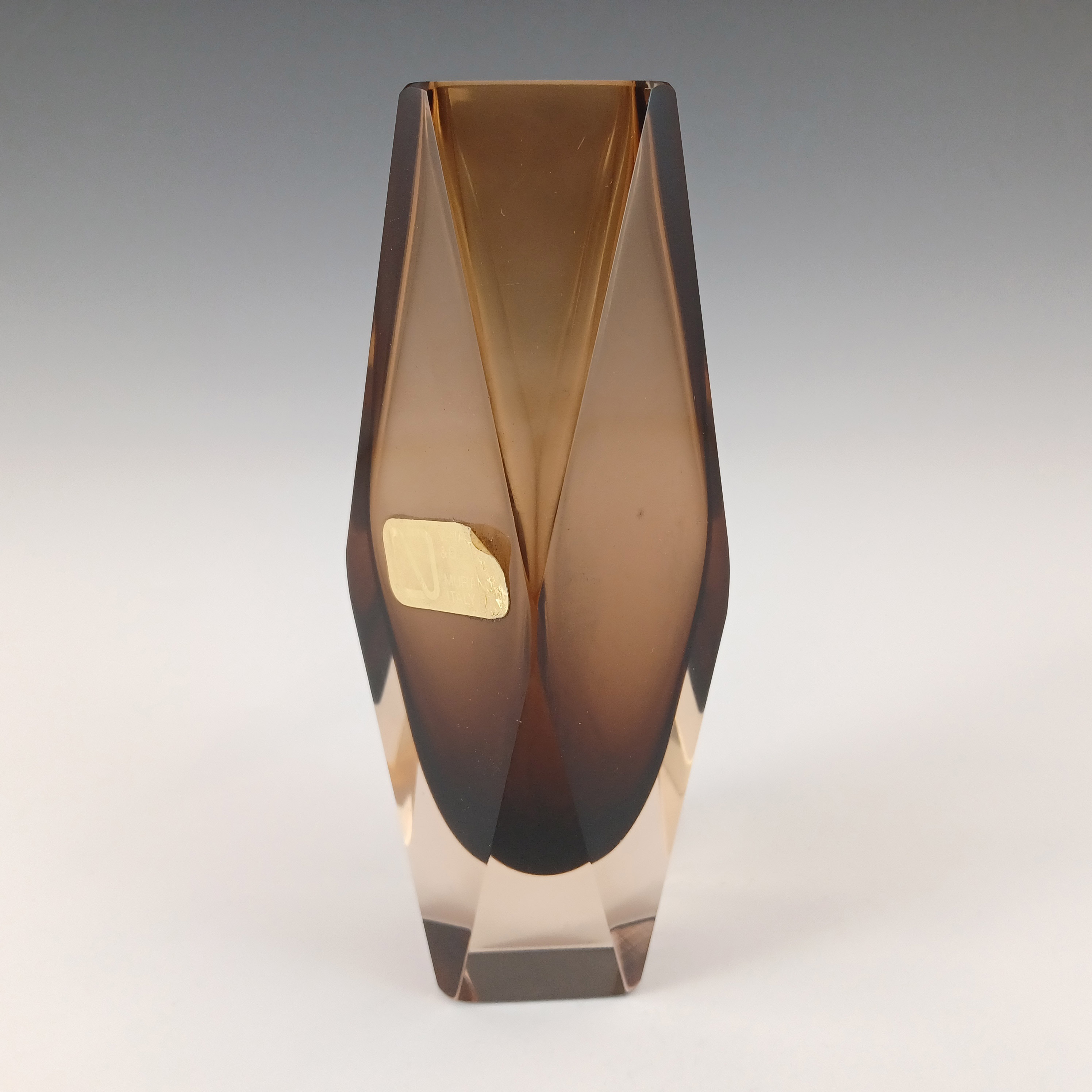V Nason & C Murano Faceted Brown & Amber Sommerso Glass Vase - Click Image to Close