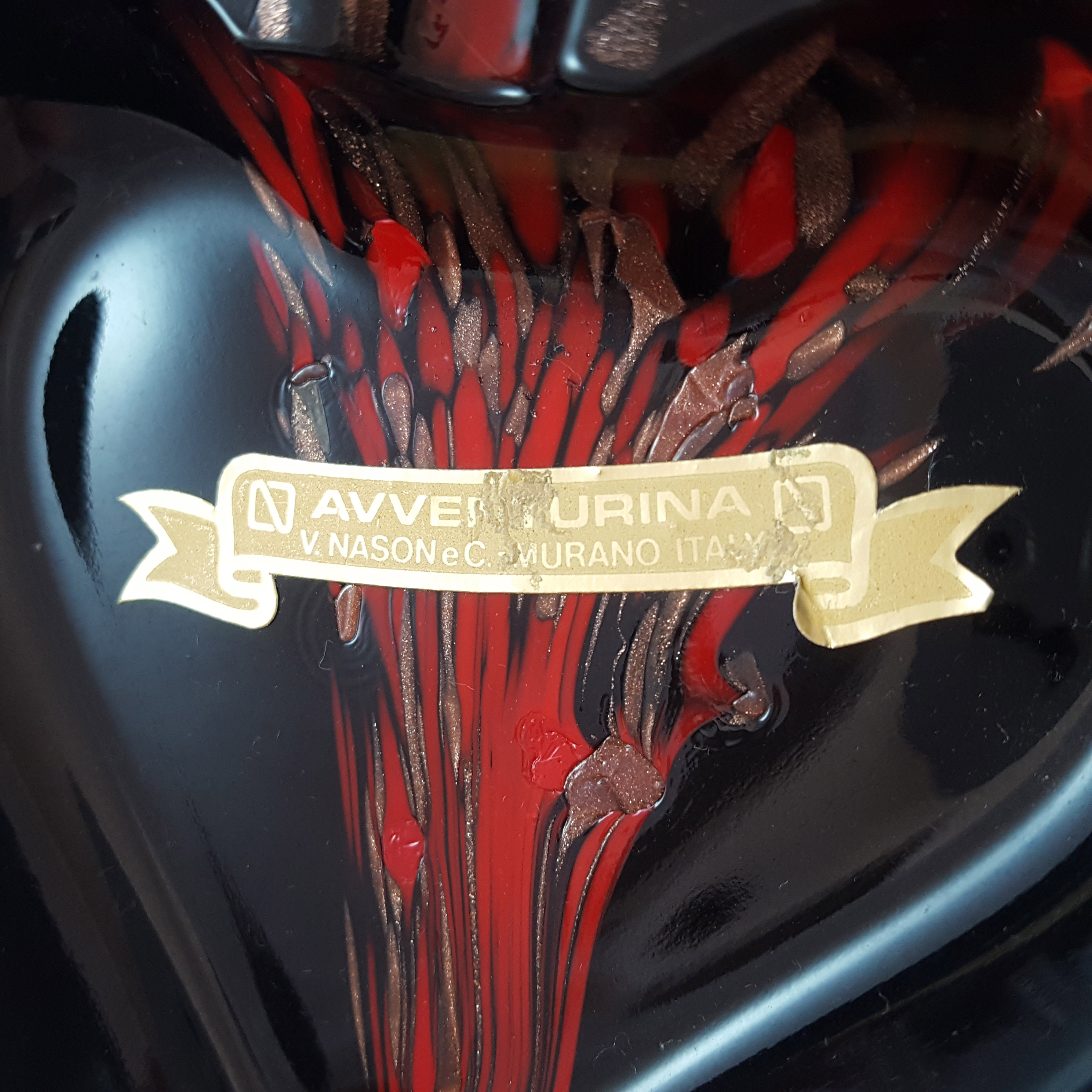 (image for) V Nason Murano Black & Red Glass Copper Aventurine Ashtray Bowl - Click Image to Close
