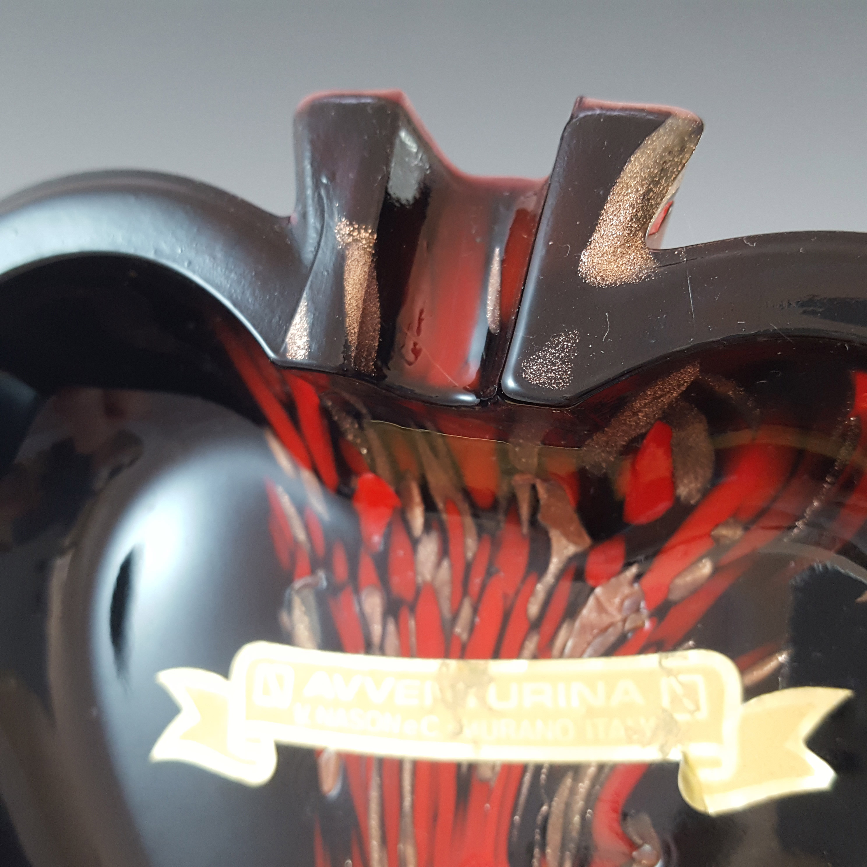 (image for) V Nason Murano Black & Red Glass Copper Aventurine Ashtray Bowl - Click Image to Close