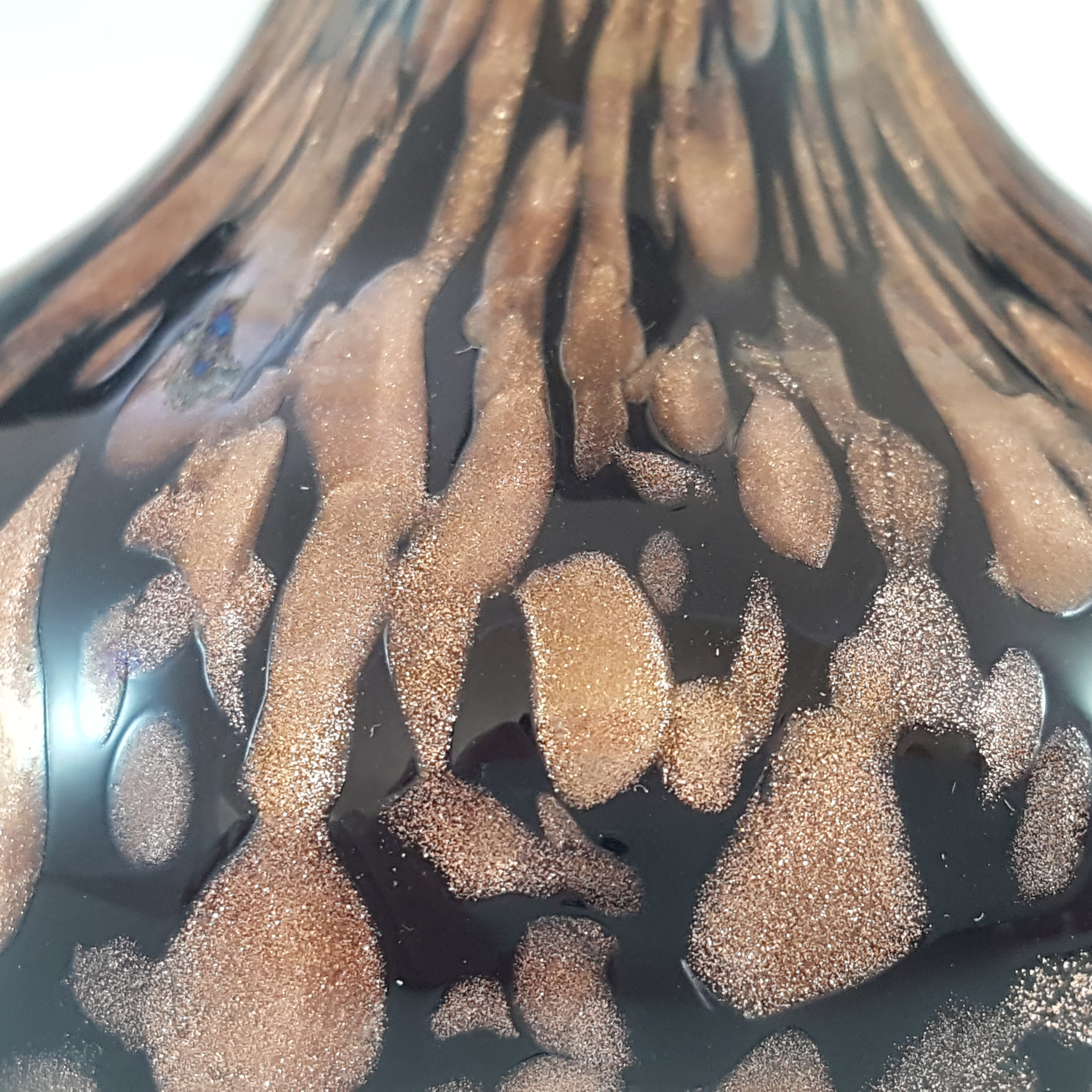 V Nason & C Murano Black Glass Copper Aventurine Vase - Click Image to Close