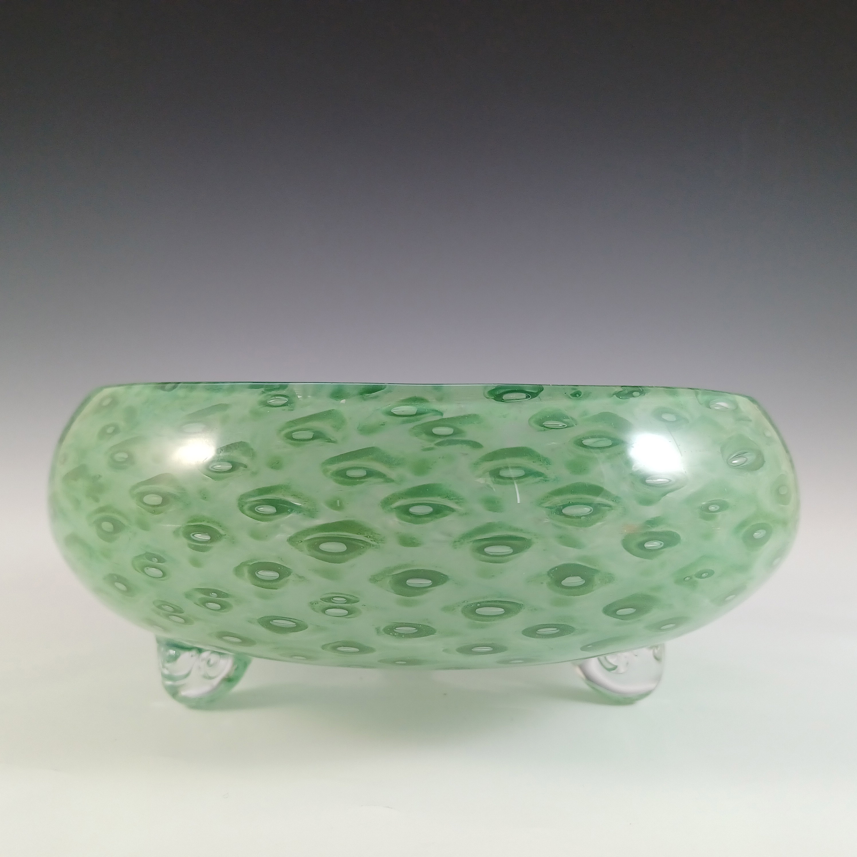 (image for) Stevens & Williams / Royal Brierley Clouded Green Glass Bubble Bowl - Click Image to Close