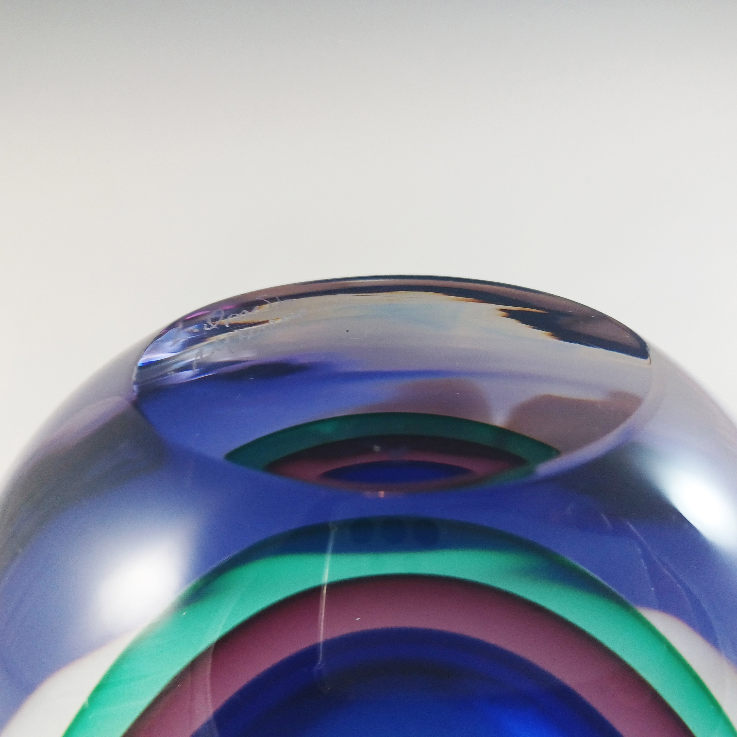 (image for) SIGNED L. Onesto Oball Murano Blue & Purple Sommerso Glass Vase - Click Image to Close
