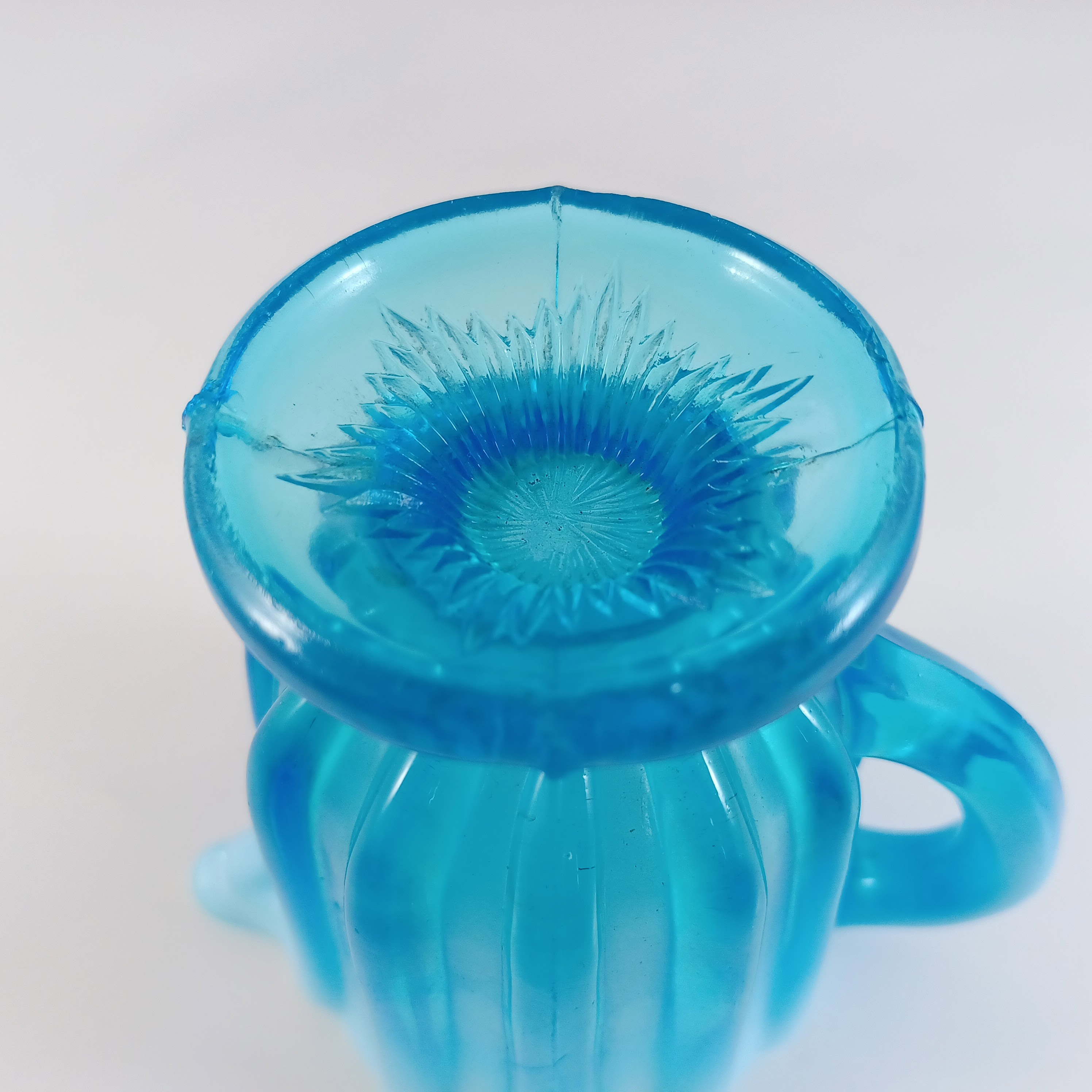 (image for) Davidson 1900's Blue Pearline Glass 'Brideshead' Creamer Jug - Click Image to Close