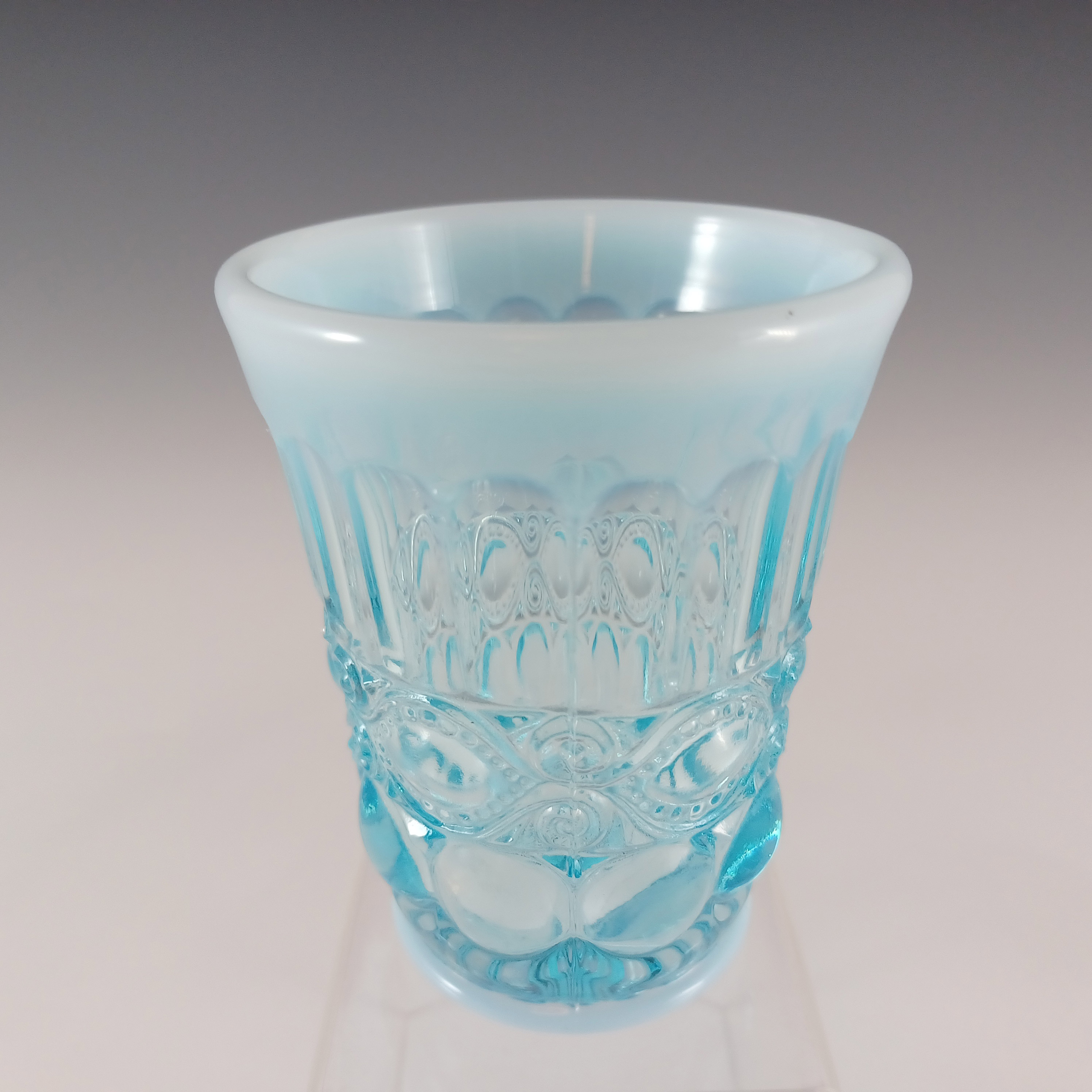 (image for) Mosser Glass Blue Pearline Glass Eye Winker Vase - Labelled - Click Image to Close