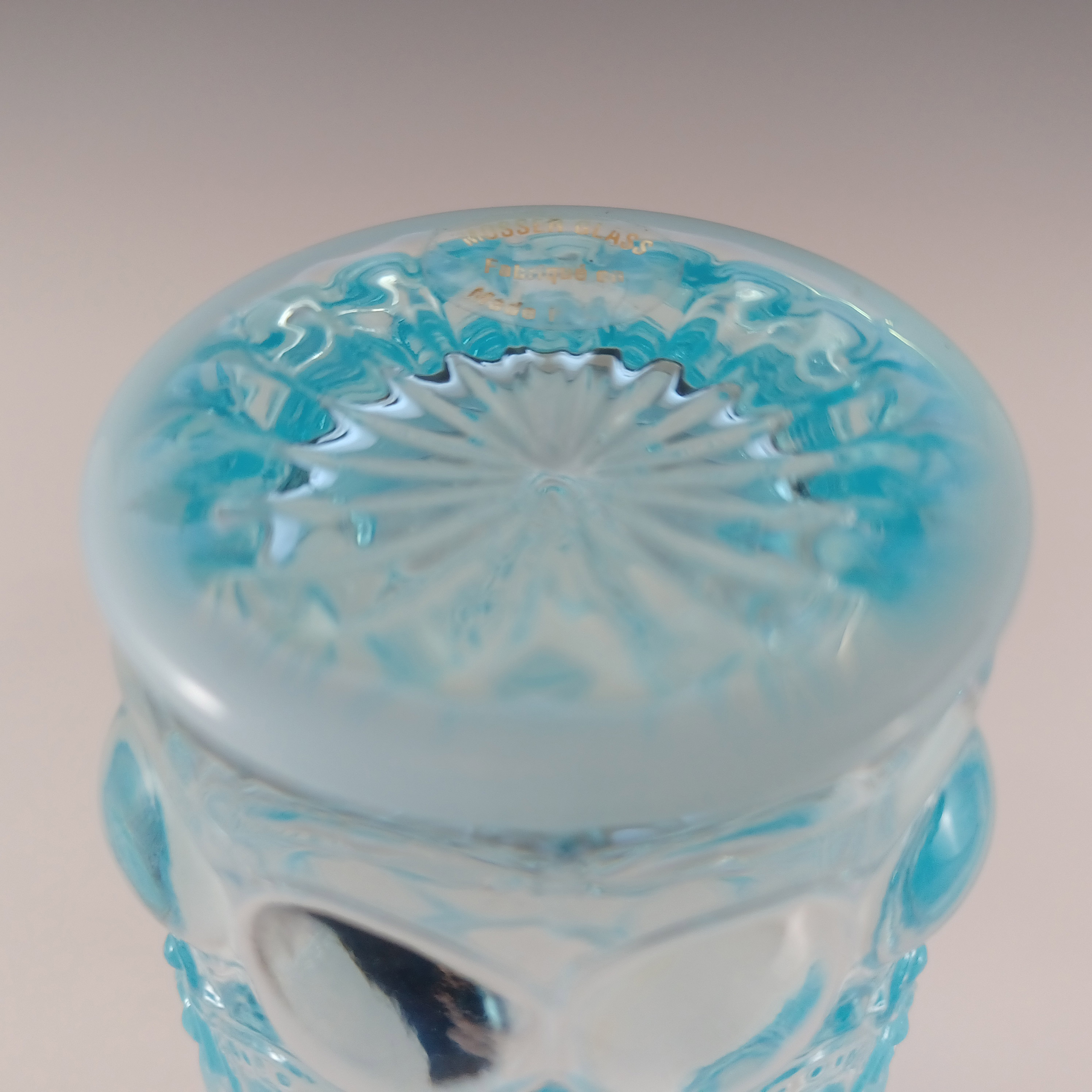 (image for) Mosser Glass Blue Pearline Glass Eye Winker Vase - Labelled - Click Image to Close