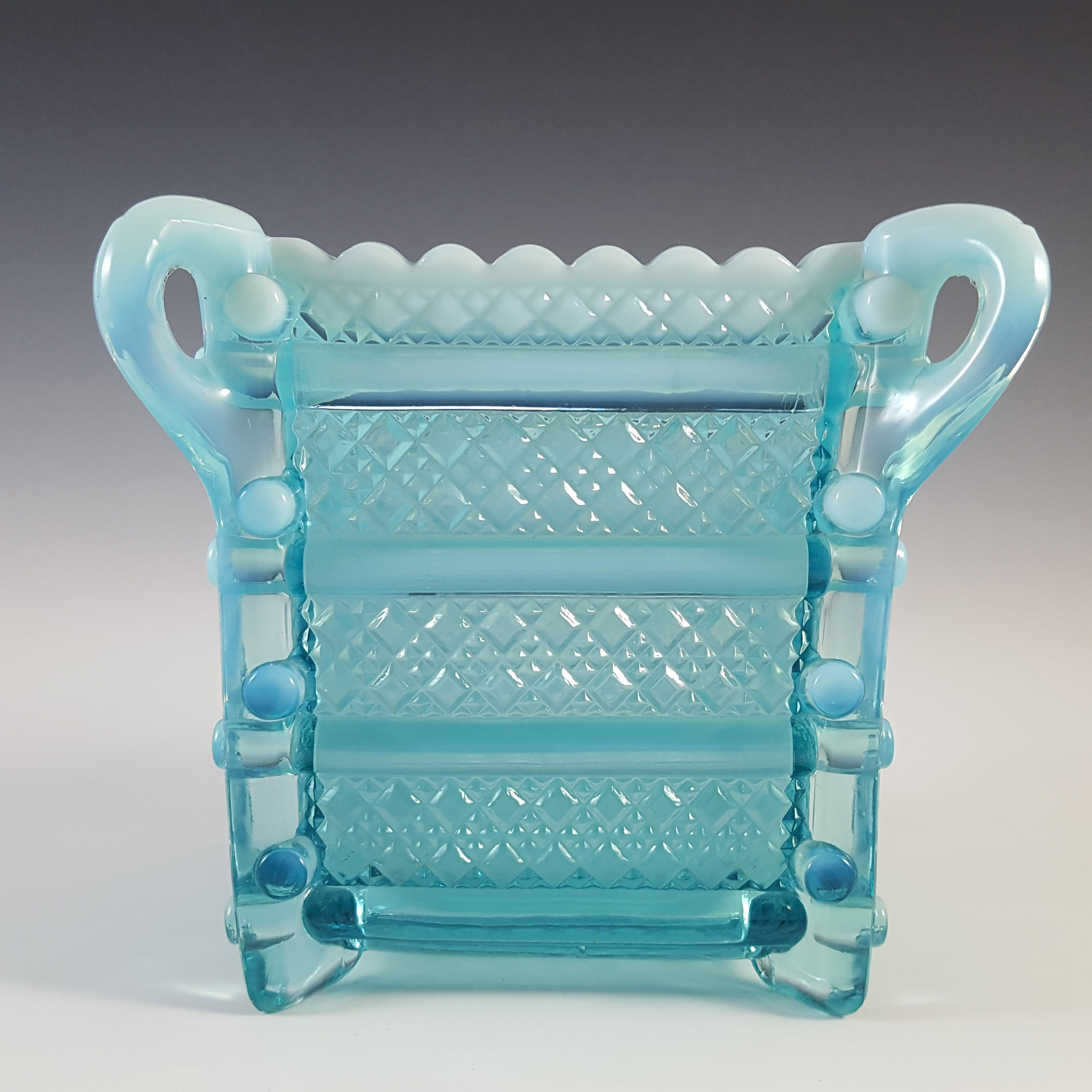 Davidson Victorian Blue Pearline Glass 'Richelieu' Vase - Click Image to Close