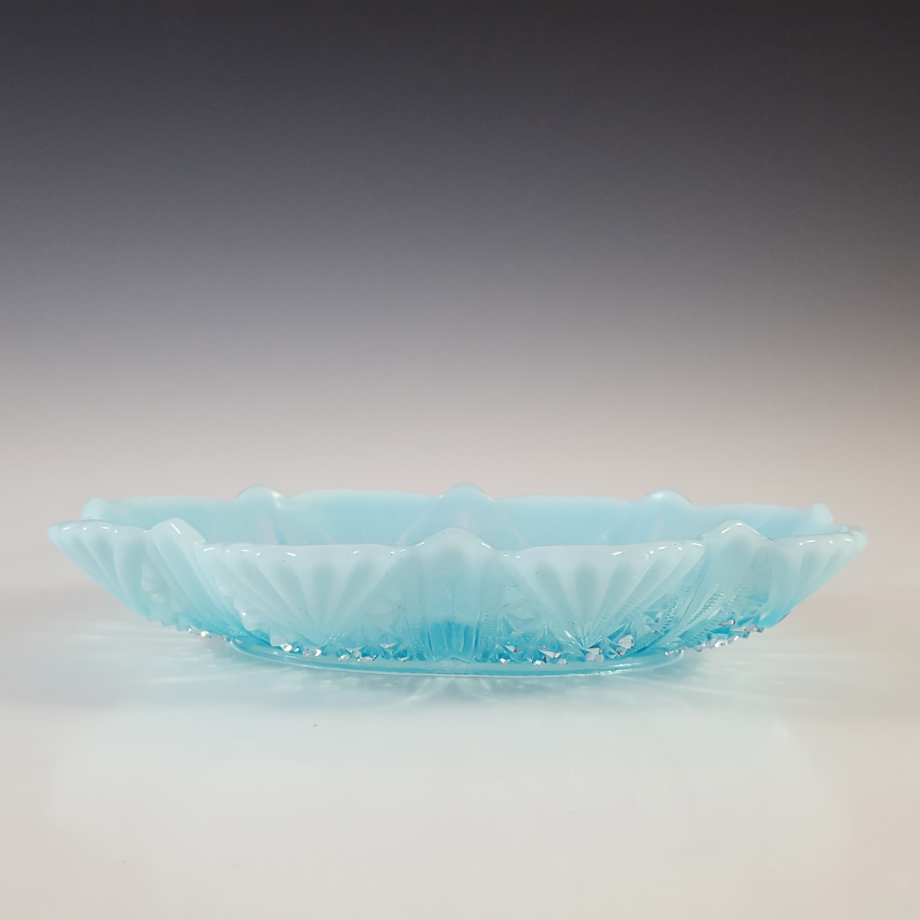 Davidson 1900s Blue Pearline Glass 6.75" Lords & Ladies Bowl - Click Image to Close