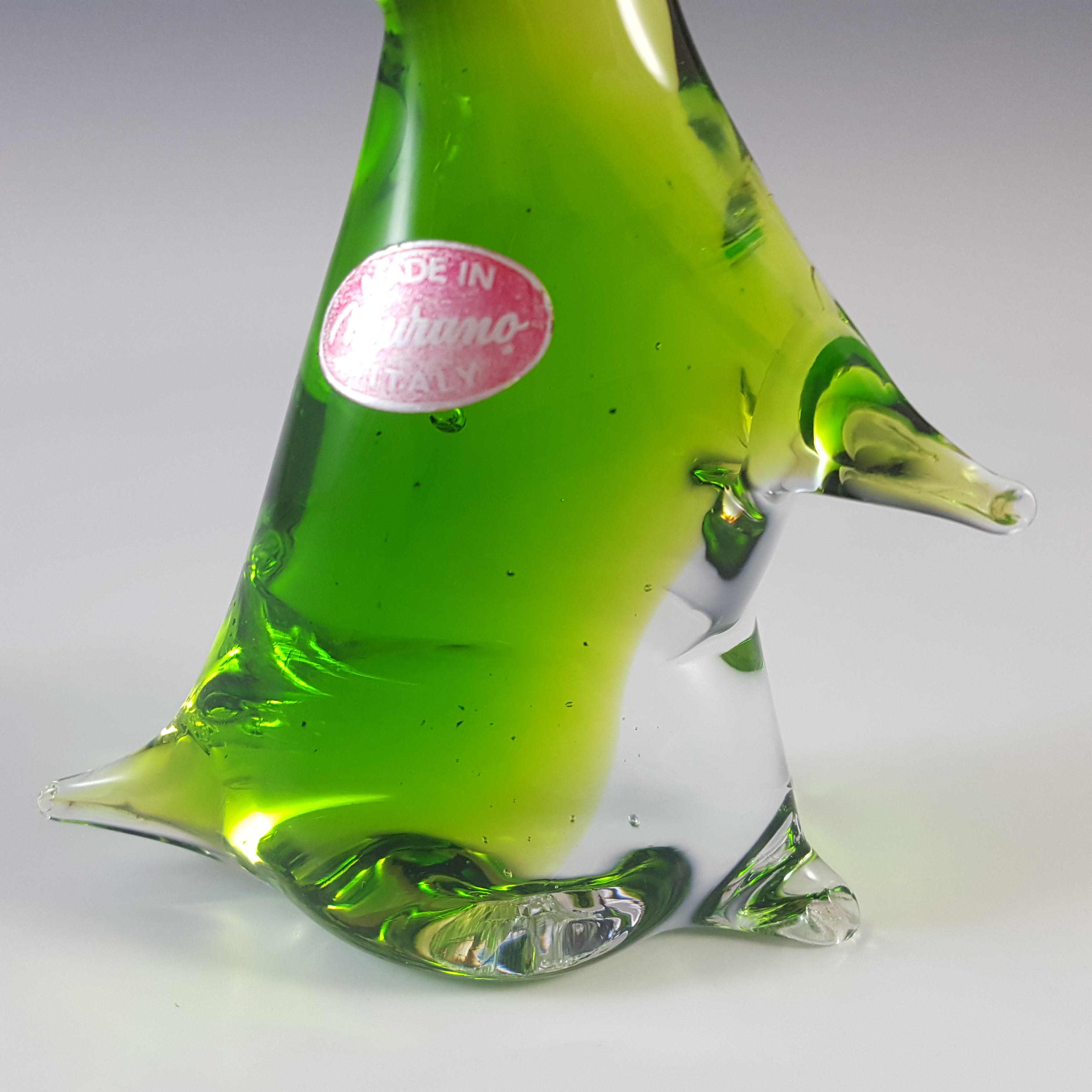 (image for) Murano Venetian Green & Clear Glass Penguin Sculpture / Figurine - Click Image to Close