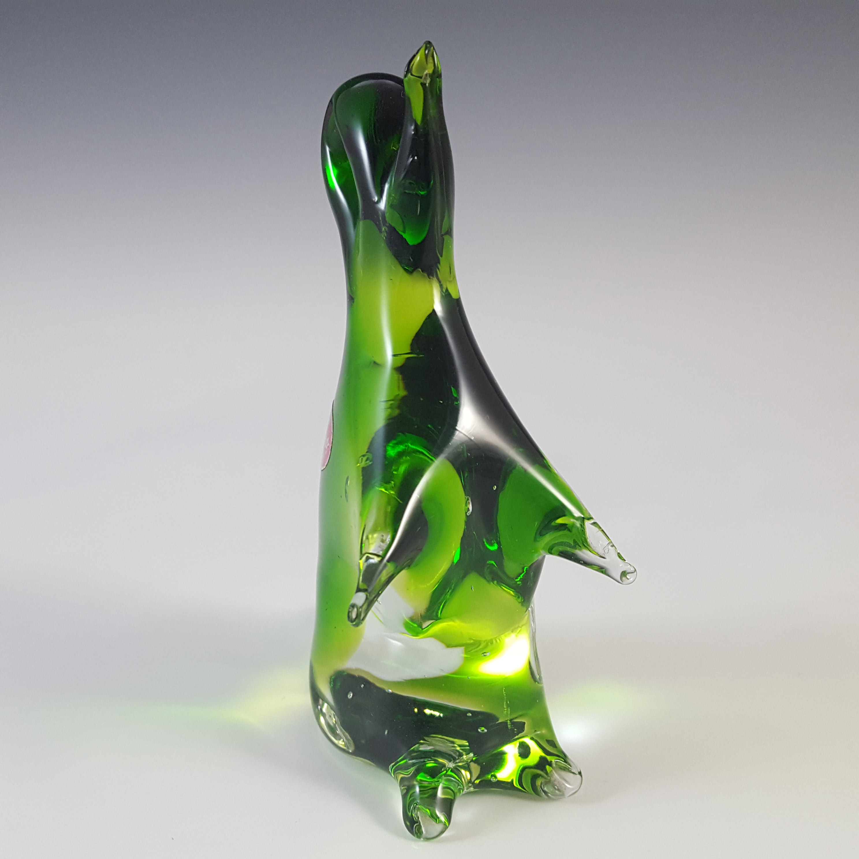 (image for) Murano Venetian Green & Clear Glass Penguin Sculpture / Figurine - Click Image to Close