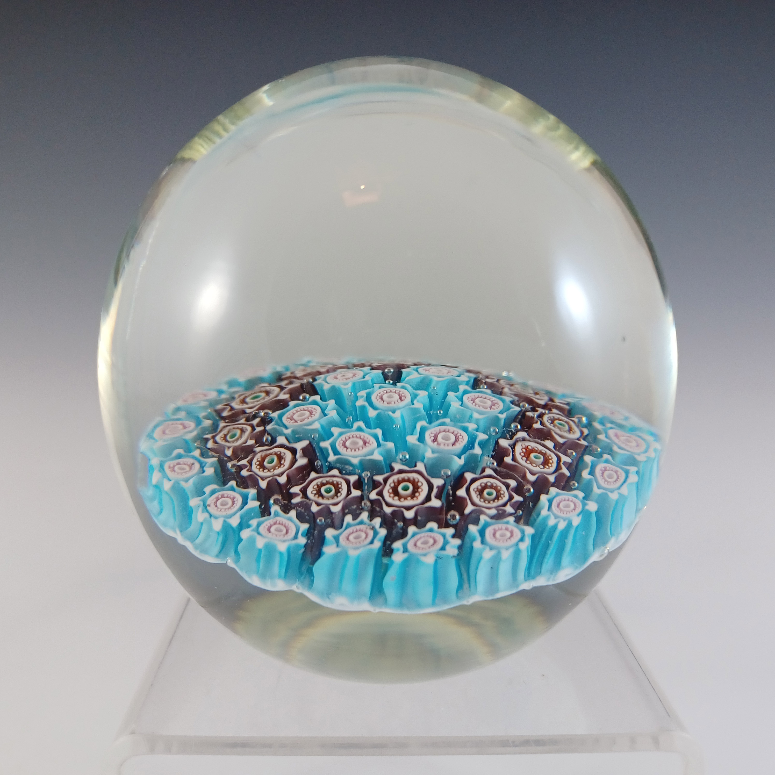 (image for) Murano Vintage Millefiori Purple & Blue Glass Paperweight - Click Image to Close