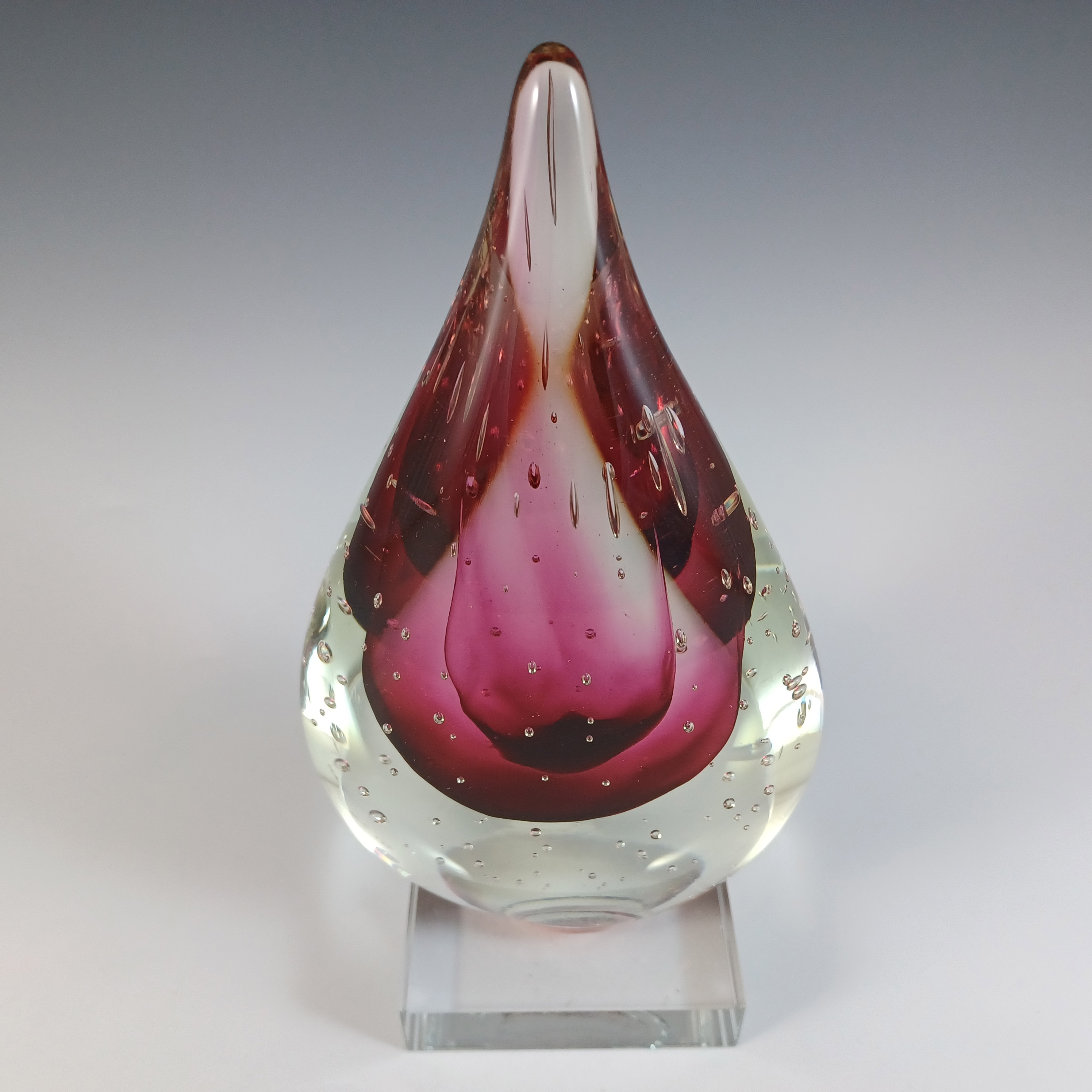 (image for) Chinese Murano Style Pink Sommerso Glass Teardrop Sculpture - Click Image to Close