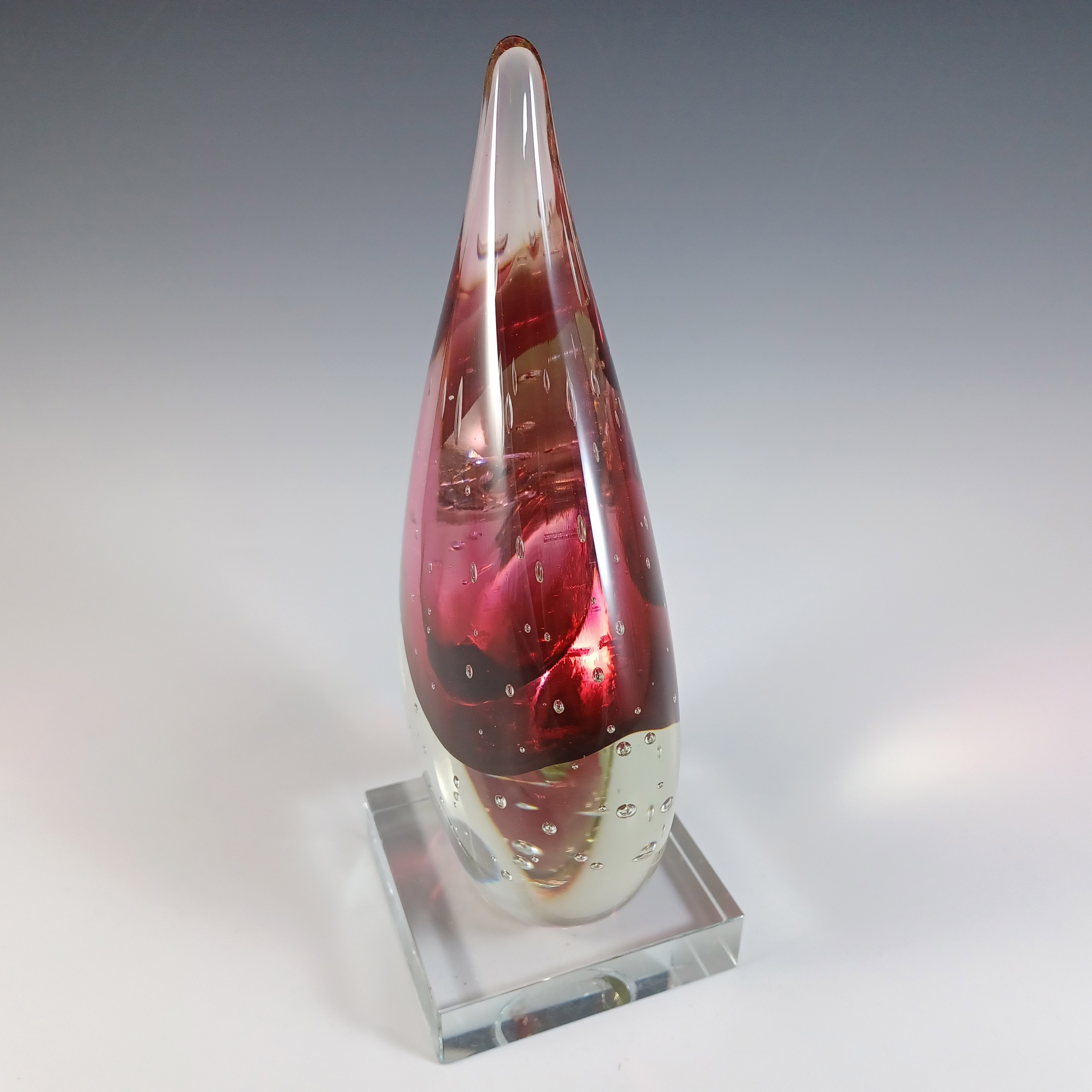 (image for) Chinese Murano Style Pink Sommerso Glass Teardrop Sculpture - Click Image to Close