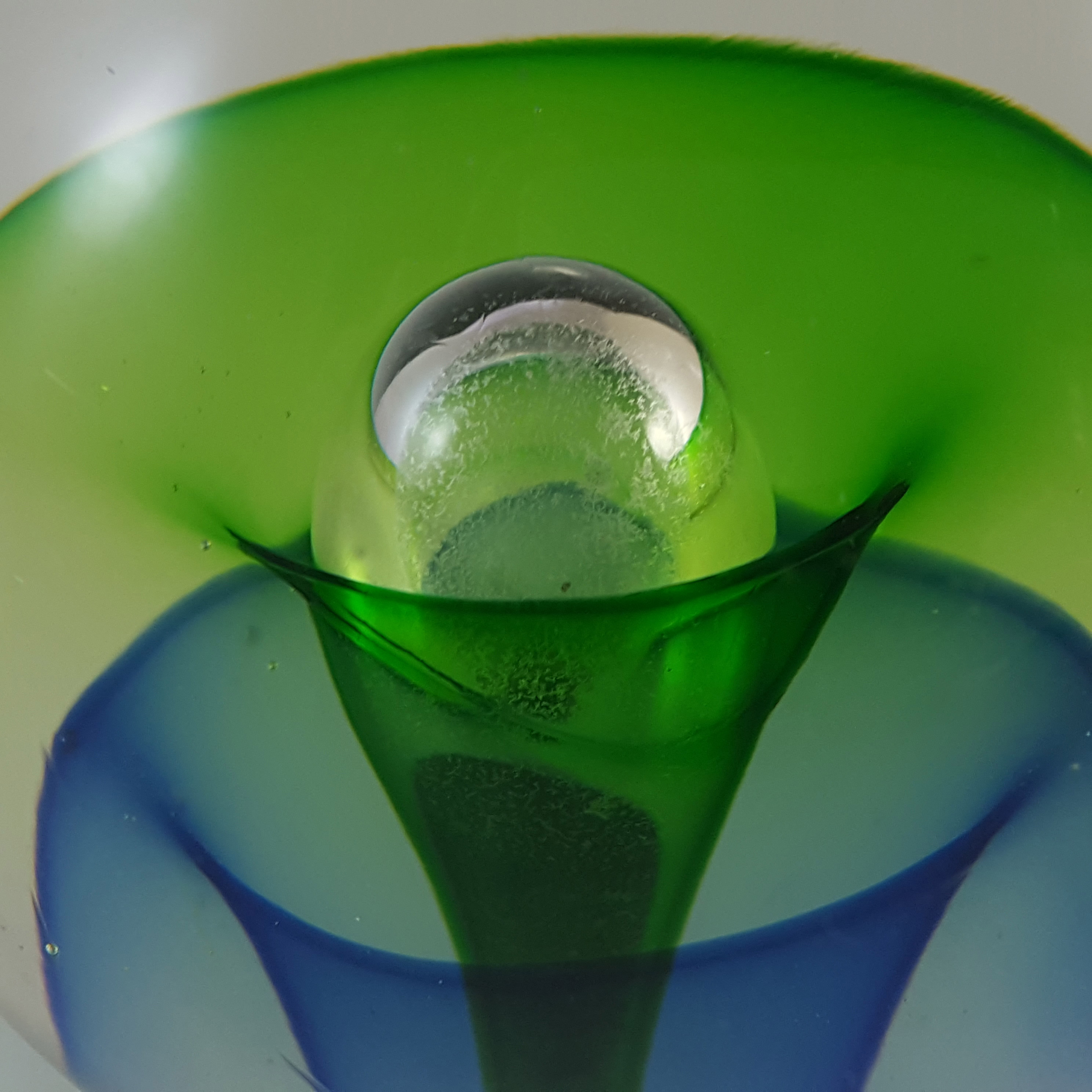 (image for) Chinese Murano Style Green & Blue Sommerso Glass Bubble Paperweight - Click Image to Close