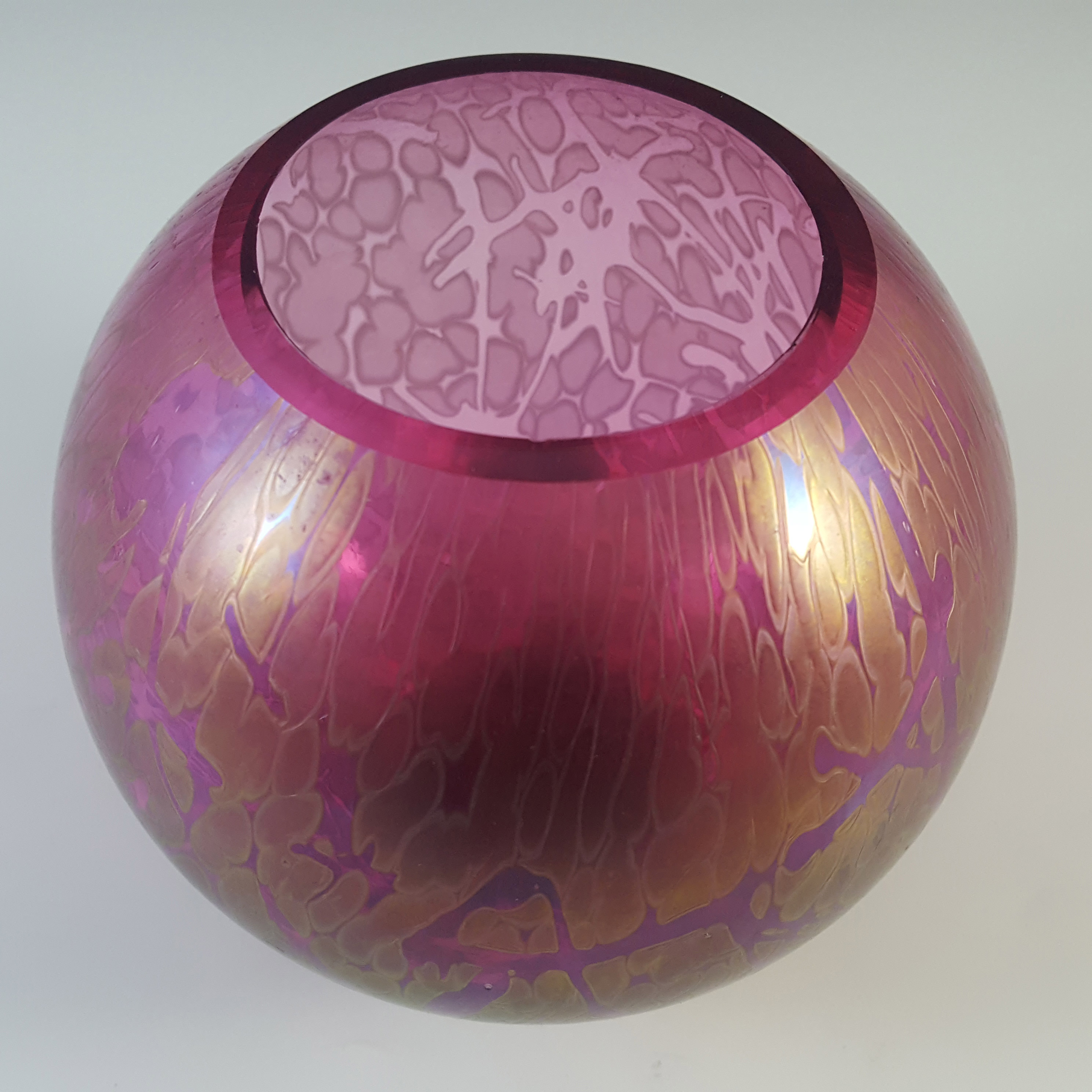 (image for) Marked Royal Brierley Iridescent Purple Glass 'Studio' Globe Vase - Click Image to Close