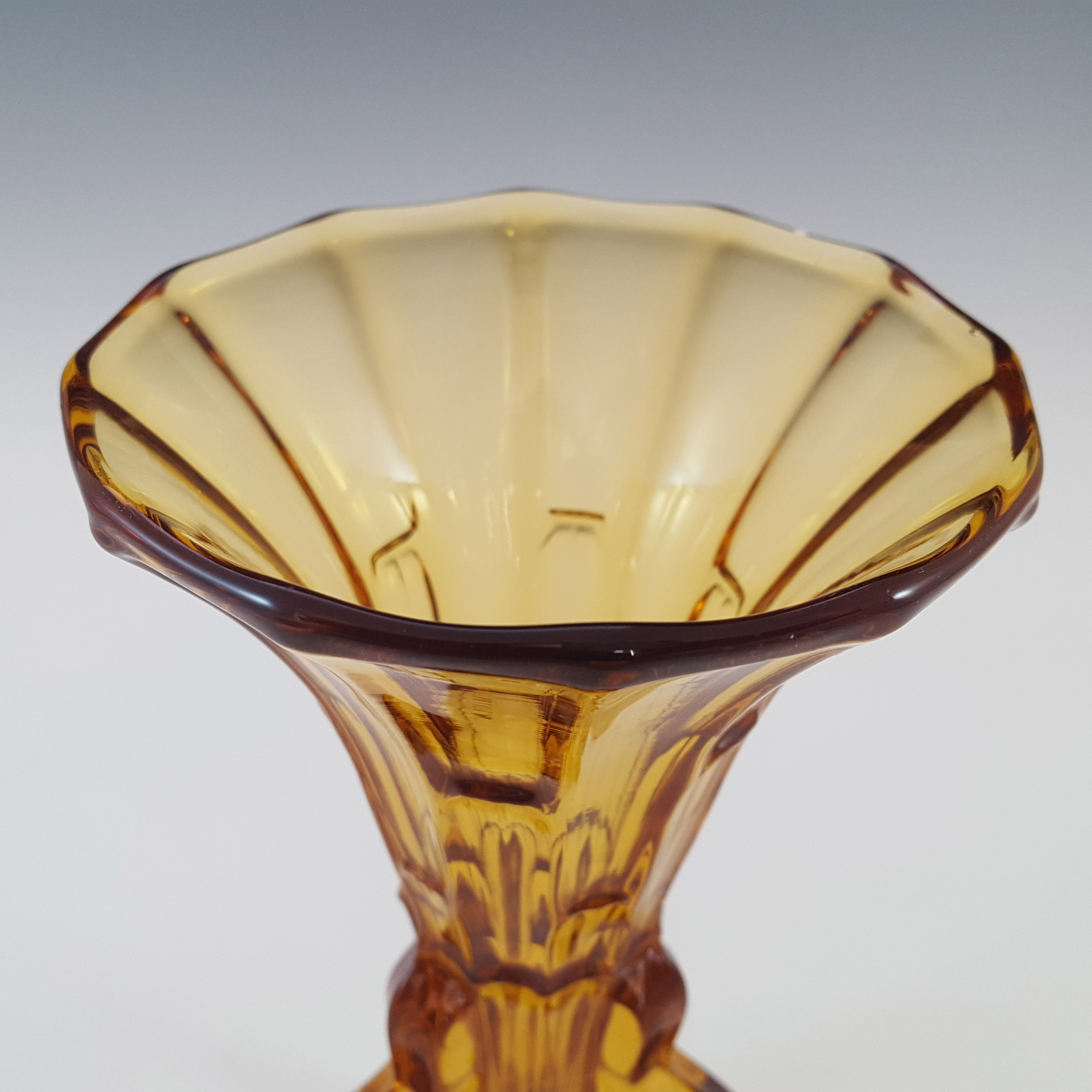 Art Deco Czech 1930's Vintage Amber Glass Rocket Vase - Click Image to Close