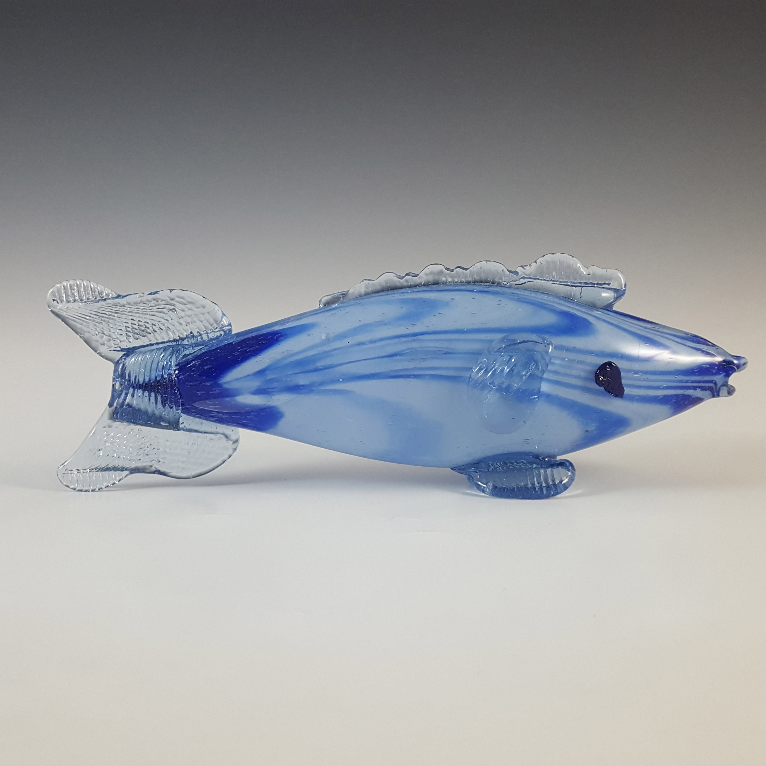 (image for) LABELLED Romanian Retro Blue & White Glass Fish Sculpture - Click Image to Close