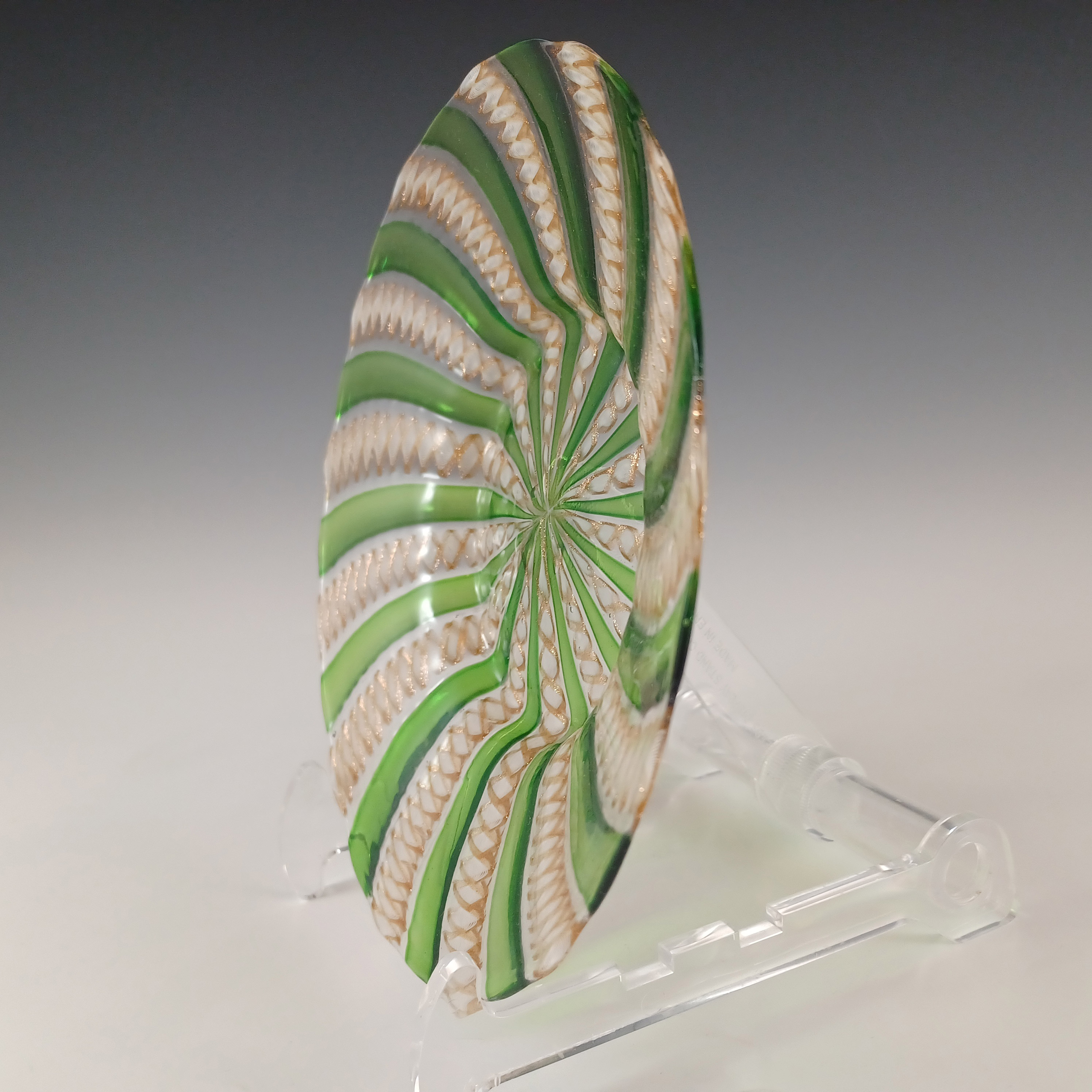 Salviati Murano Zanfirico & Aventurine Green Glass Plate - Click Image to Close