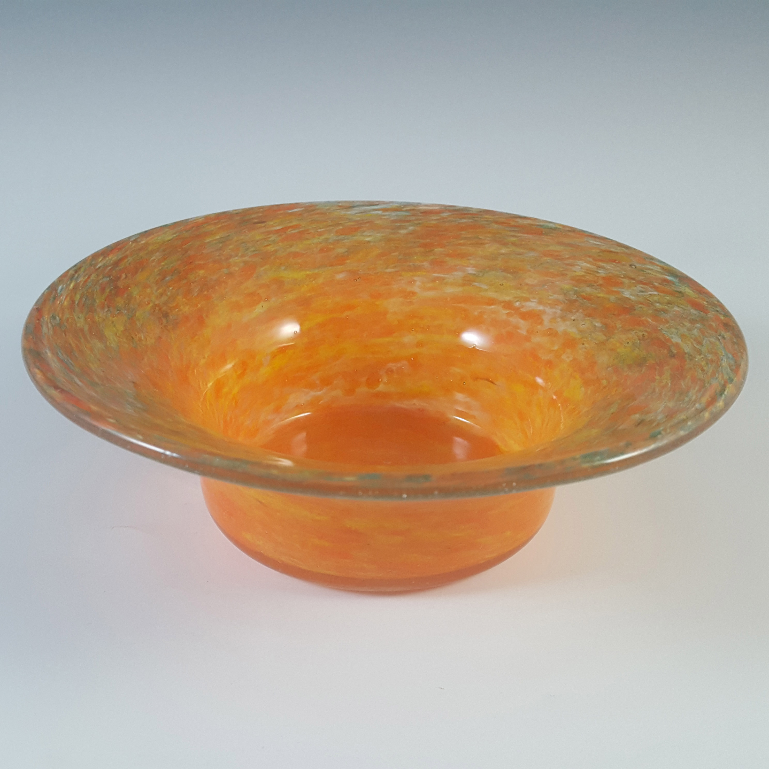 (image for) SIGNED Vasart Orange & Yellow Mottled Glass Bowl B013 - Click Image to Close