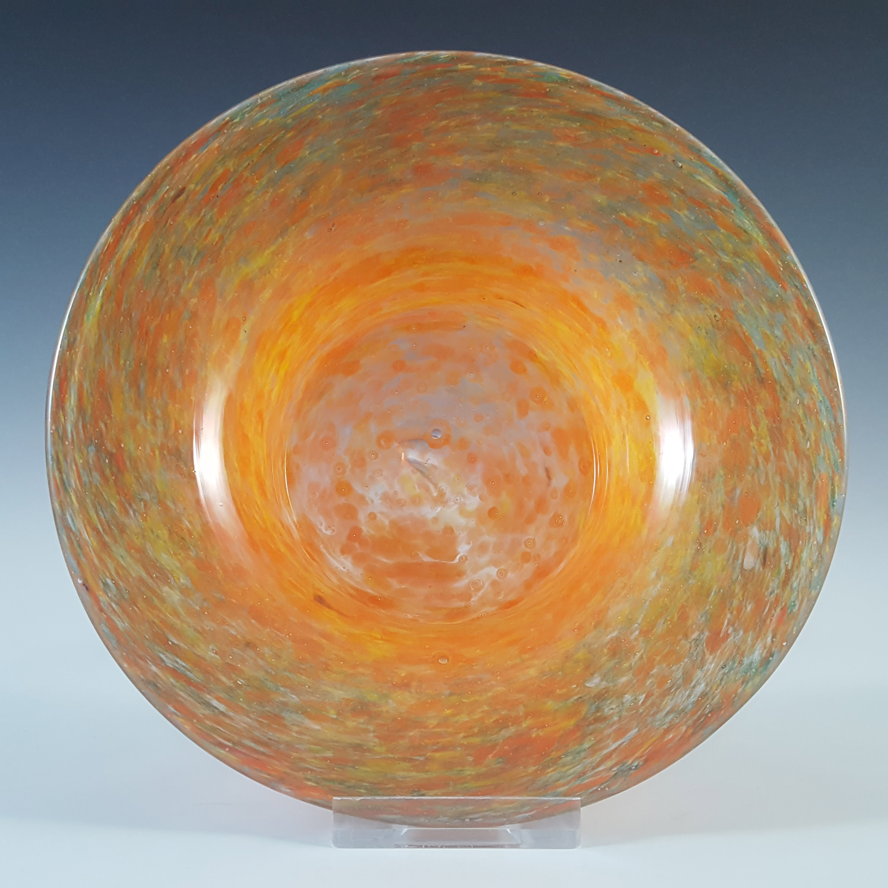 (image for) SIGNED Vasart Orange & Yellow Mottled Glass Bowl B013 - Click Image to Close