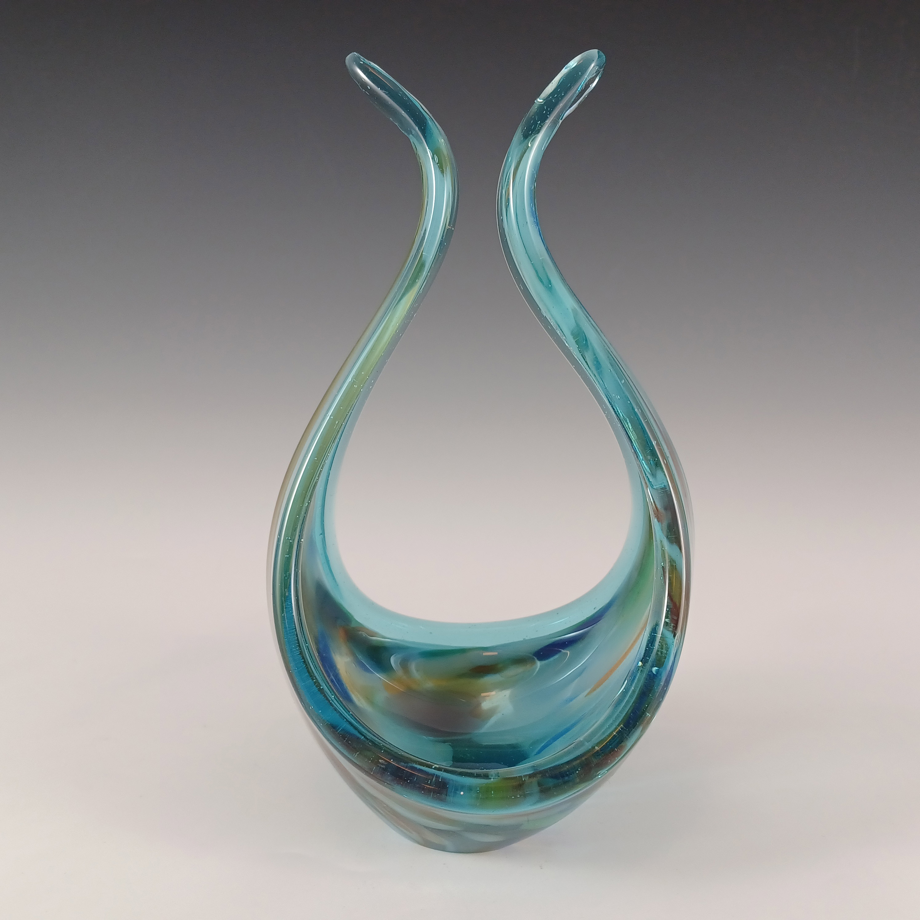 (image for) Viartec Murano Style Blue Spanish Speckled Glass Sculpture Bowl - Click Image to Close