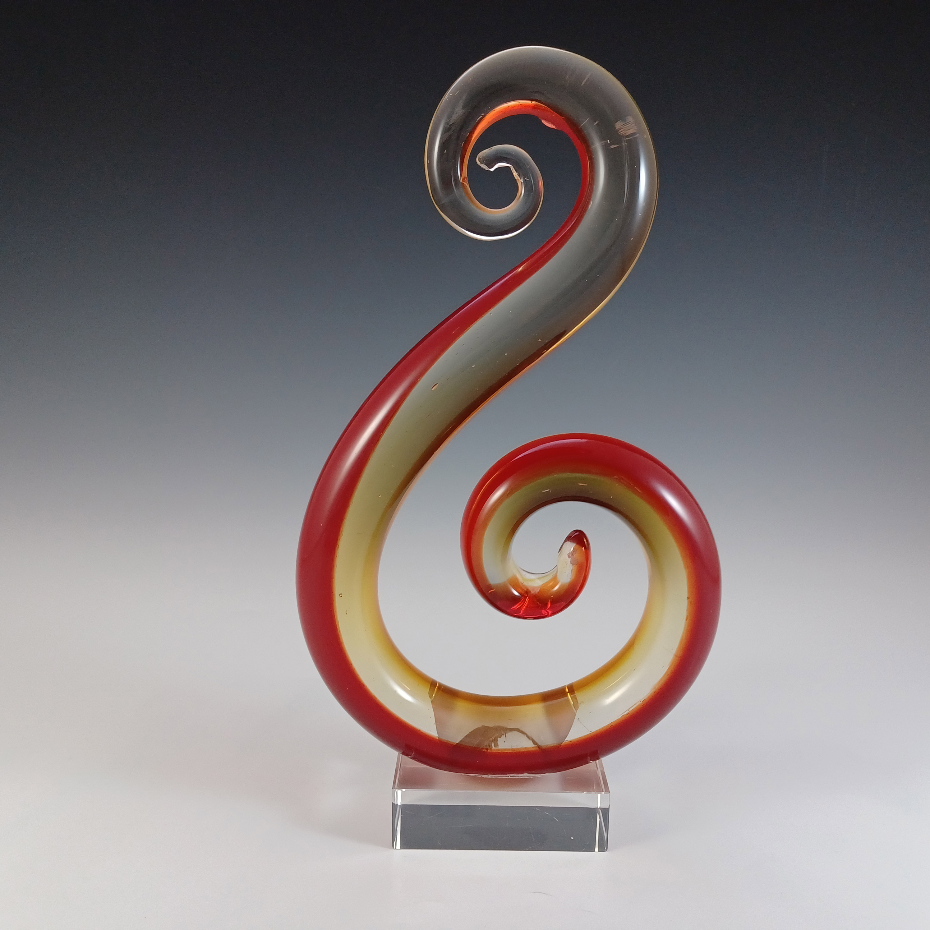 (image for) Murano Style Chinese Red, Amber & Clear Glass Abstract Sculpture - Click Image to Close