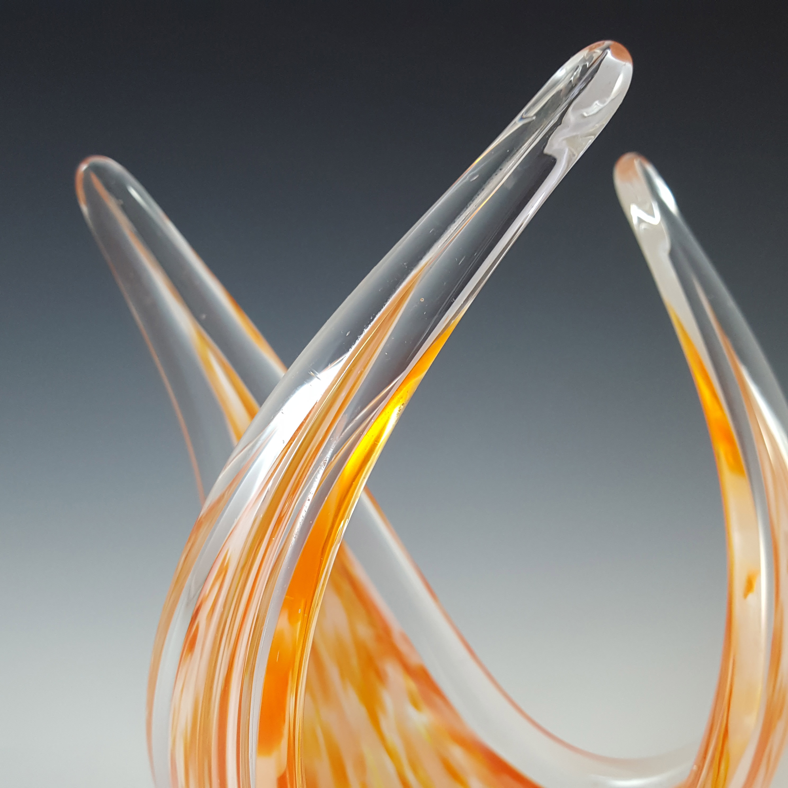 Viartec Murano Style Spanish Orange & White Spanish Glass Sculpture - Click Image to Close