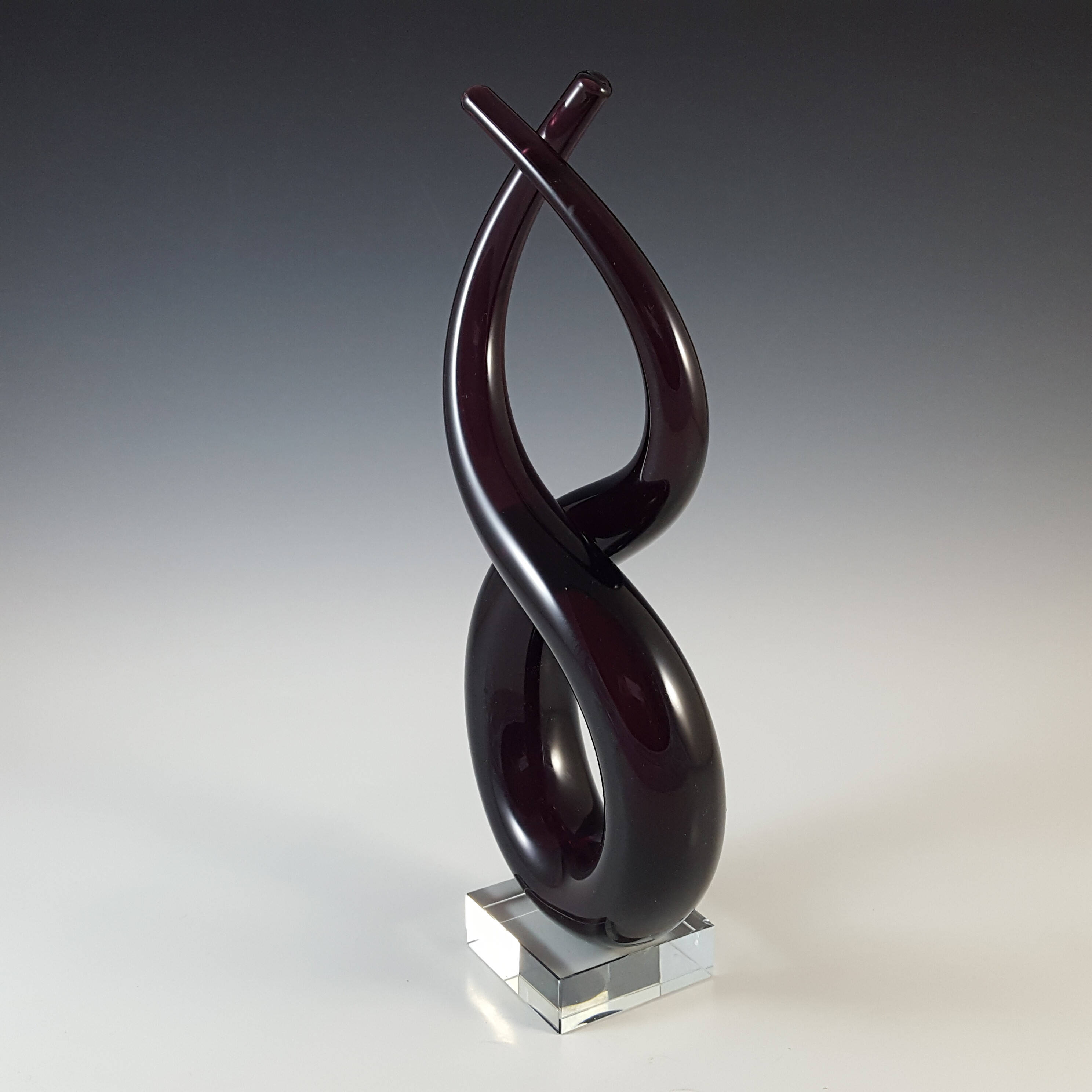 Murano Style Chinese Purple & Clear Glass Abstract Sculpture - Click Image to Close