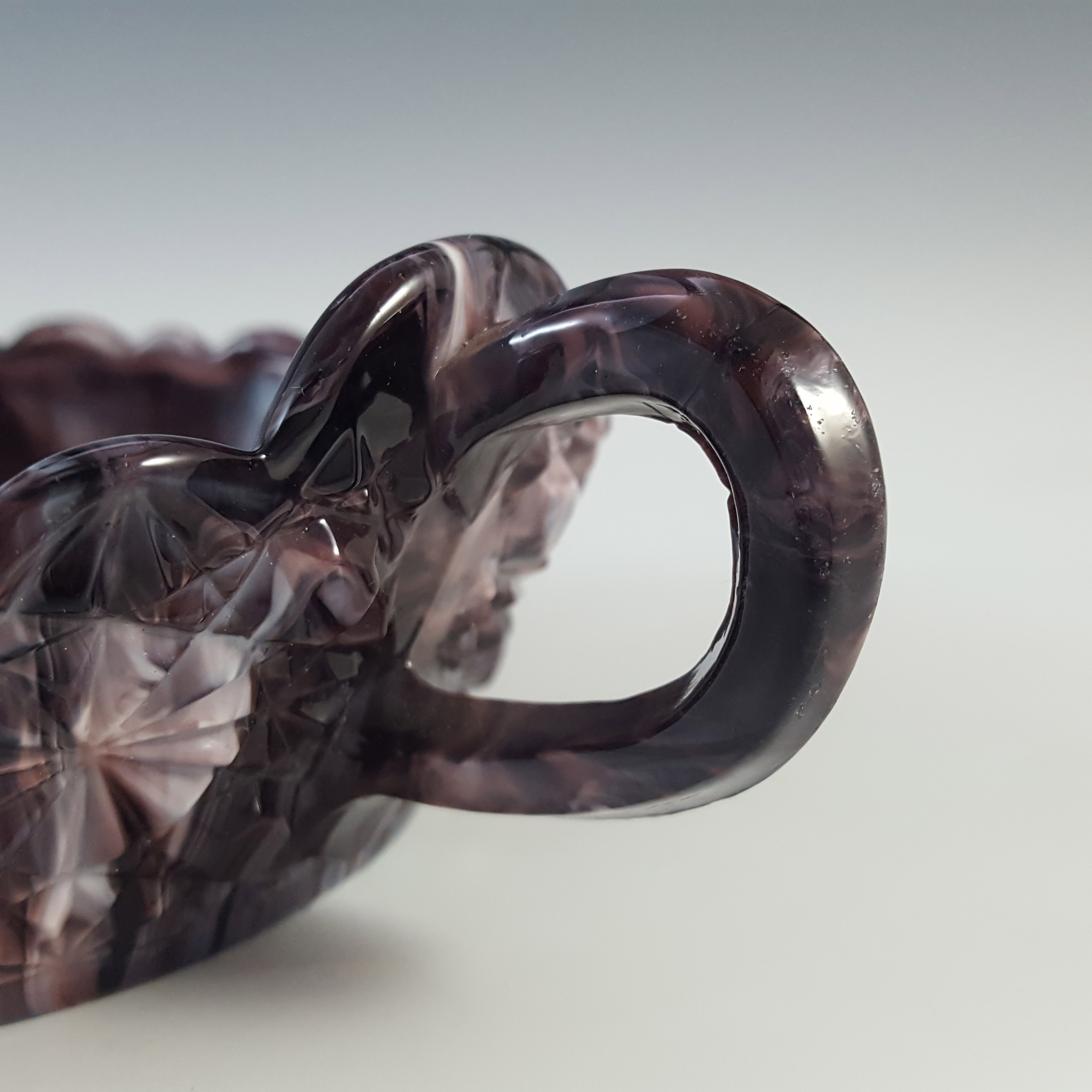 Victorian Purple & White Malachite / Slag Glass Candle Nappy - Click Image to Close