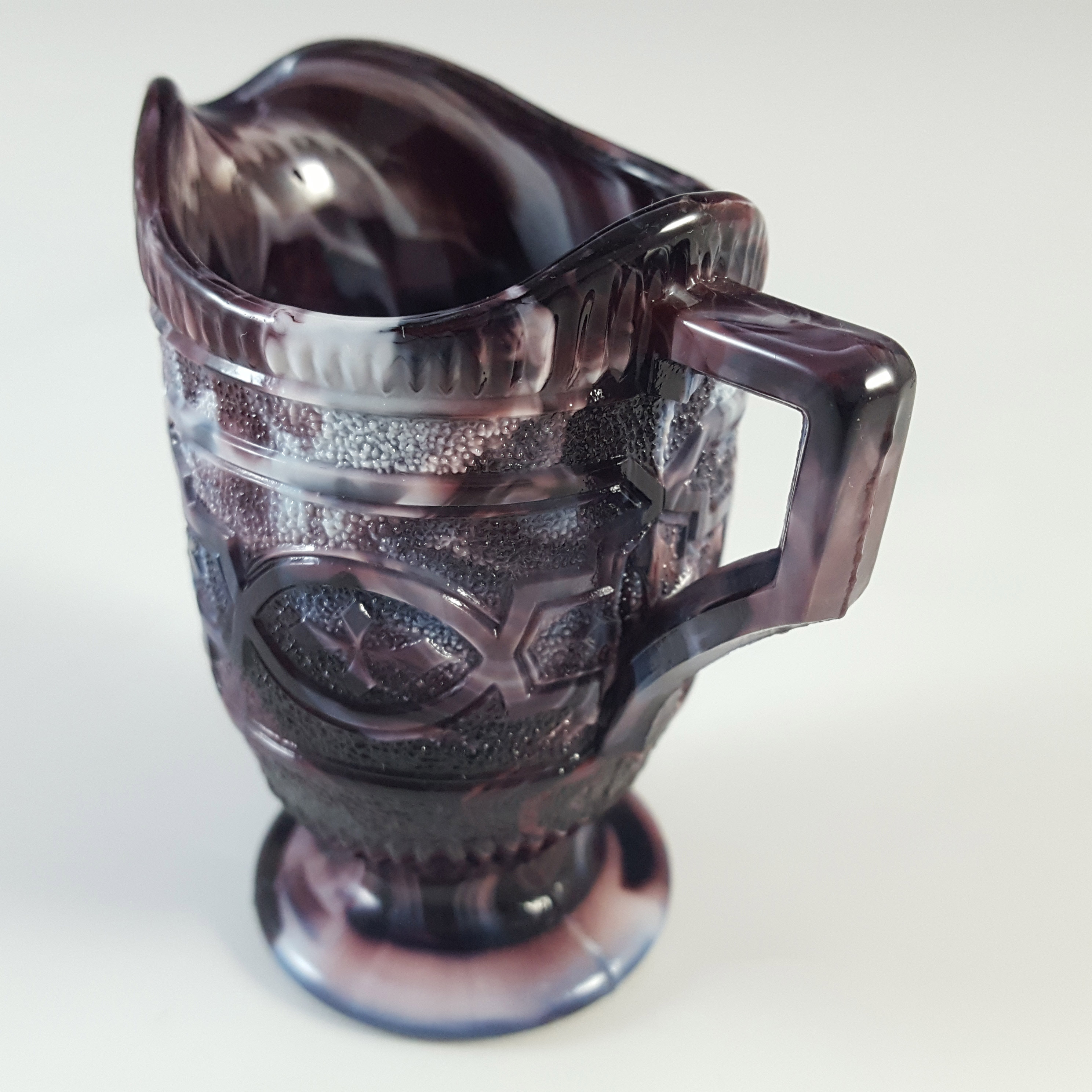 Victorian Purple & White Malachite / Slag Glass Creamer Jug - Click Image to Close