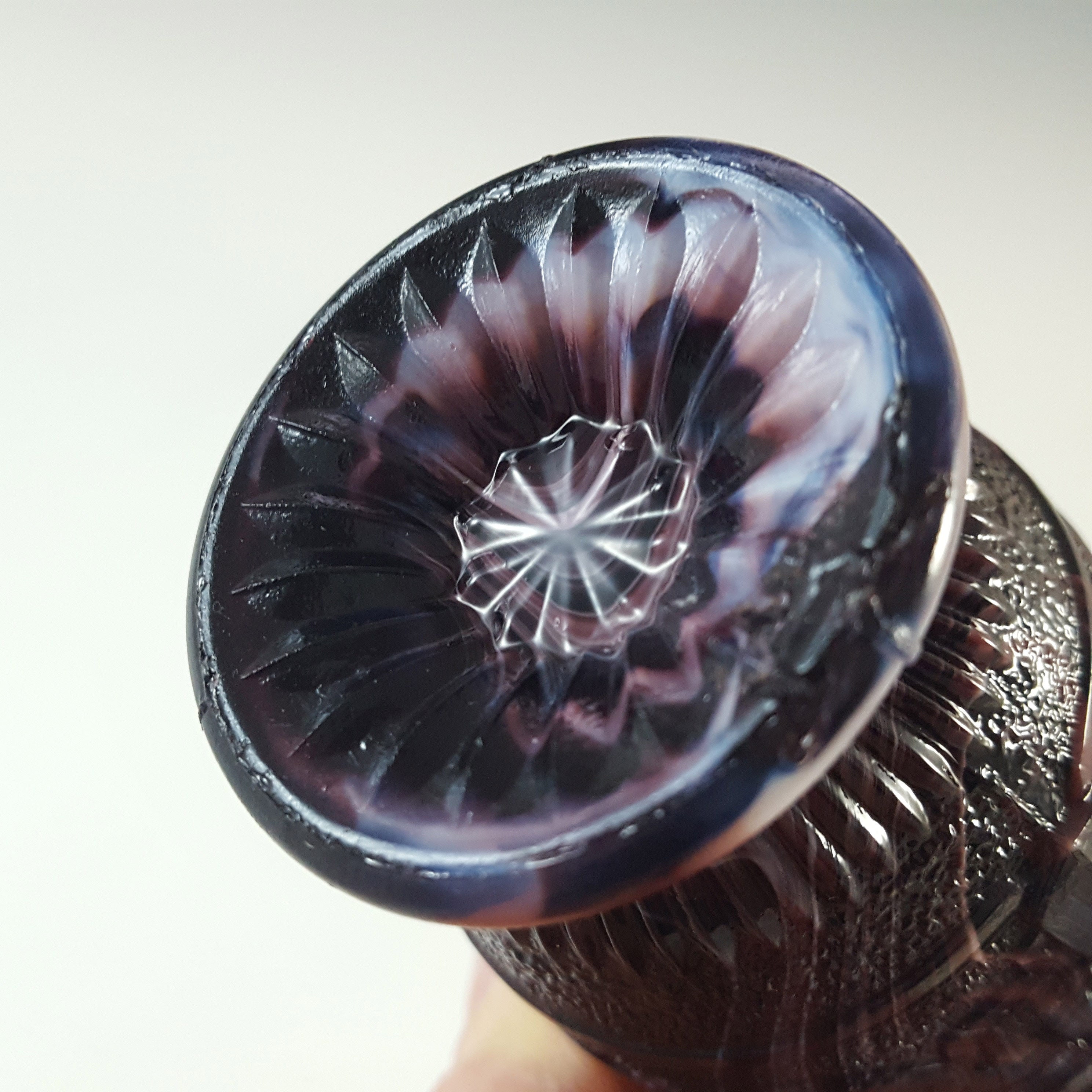 Victorian Purple & White Malachite / Slag Glass Creamer Jug - Click Image to Close