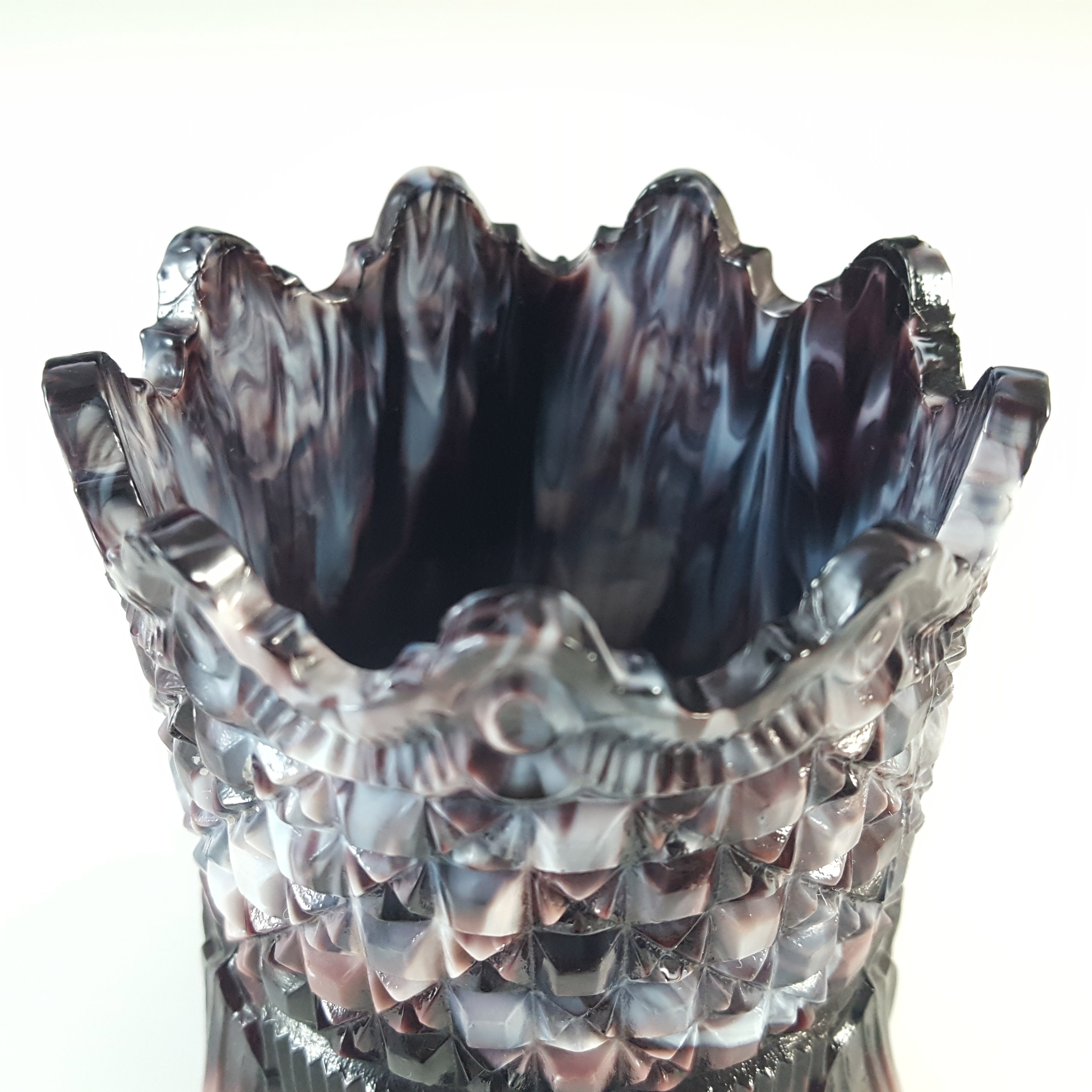 Sowerby #1154½ Victorian Purple Malachite / Slag Glass Spill Vase - Click Image to Close