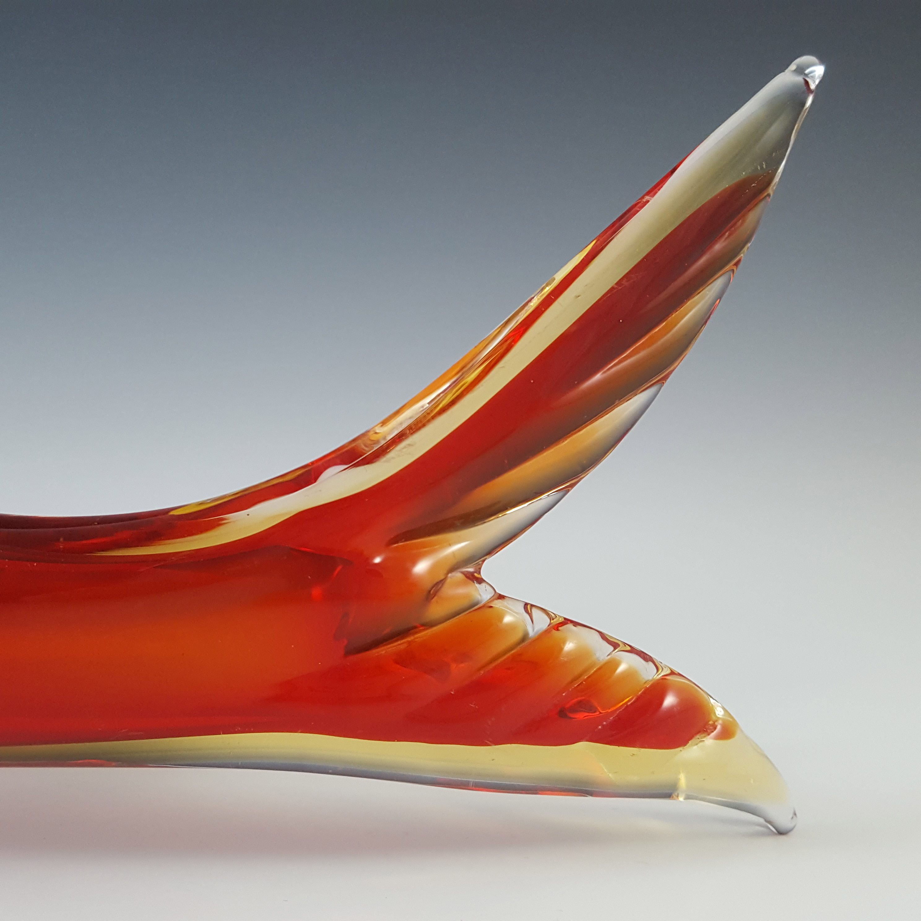 (image for) Aldo Bon Large Murano Red & Amber Sommerso Glass Fish Sculpture - Click Image to Close