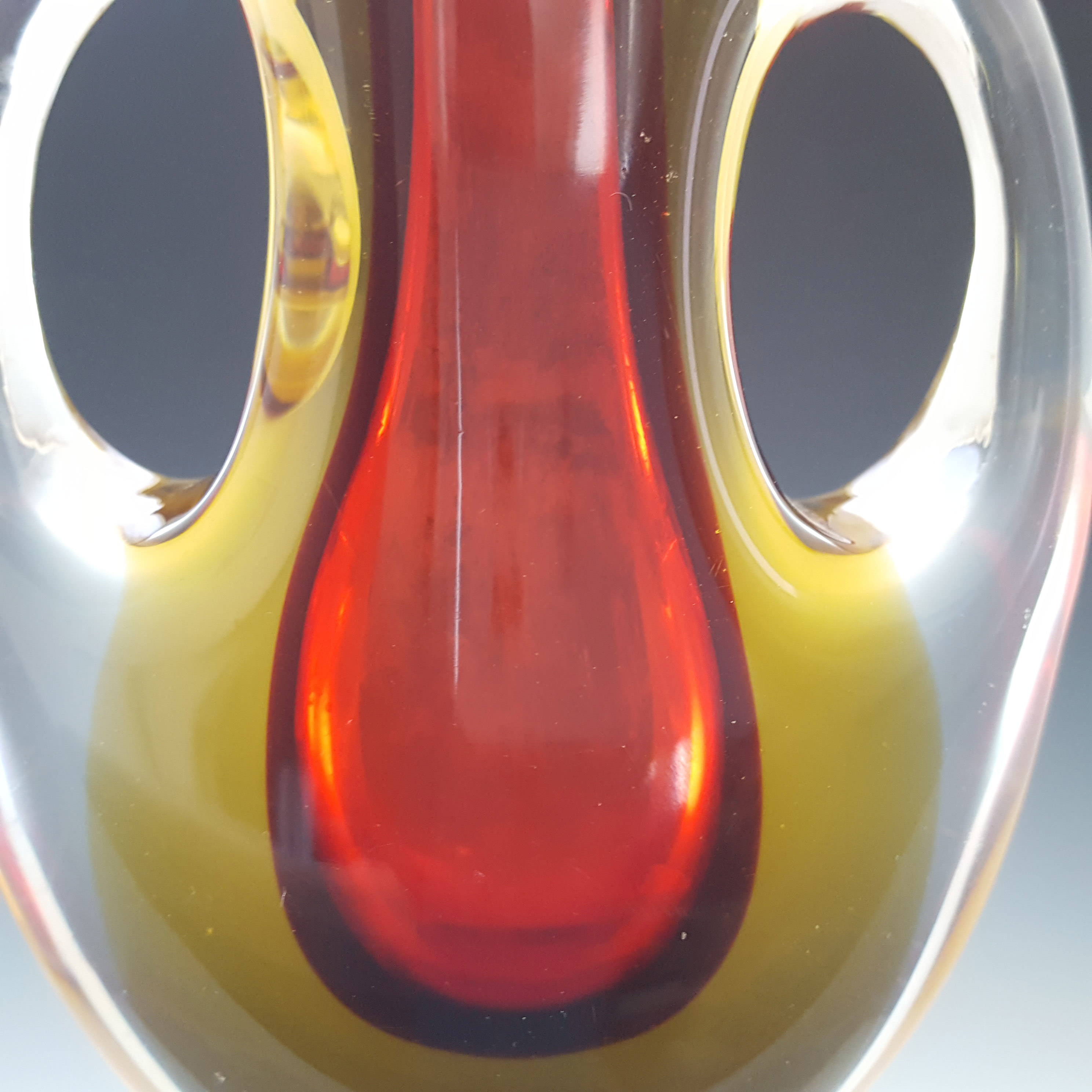 Murano / Venetian Brown & Amber Sommerso Glass Vase - Click Image to Close
