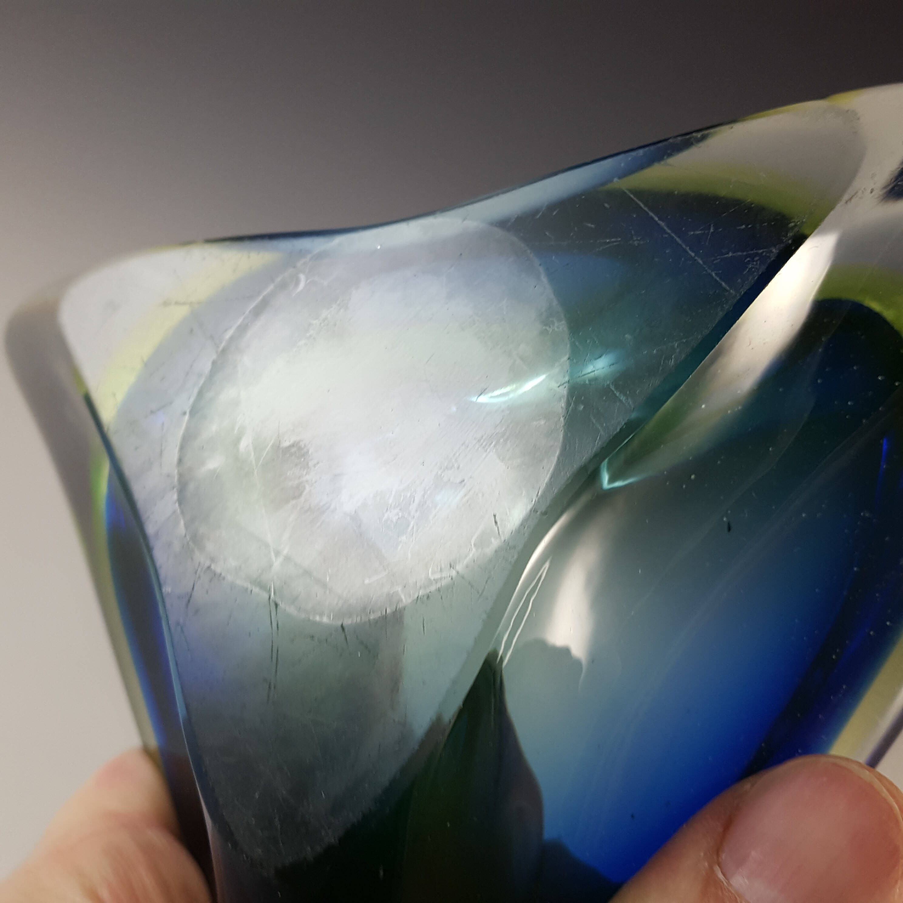 (image for) Arte Nuova Murano Blue & Uranium Green Sommerso Glass Bowl - Click Image to Close