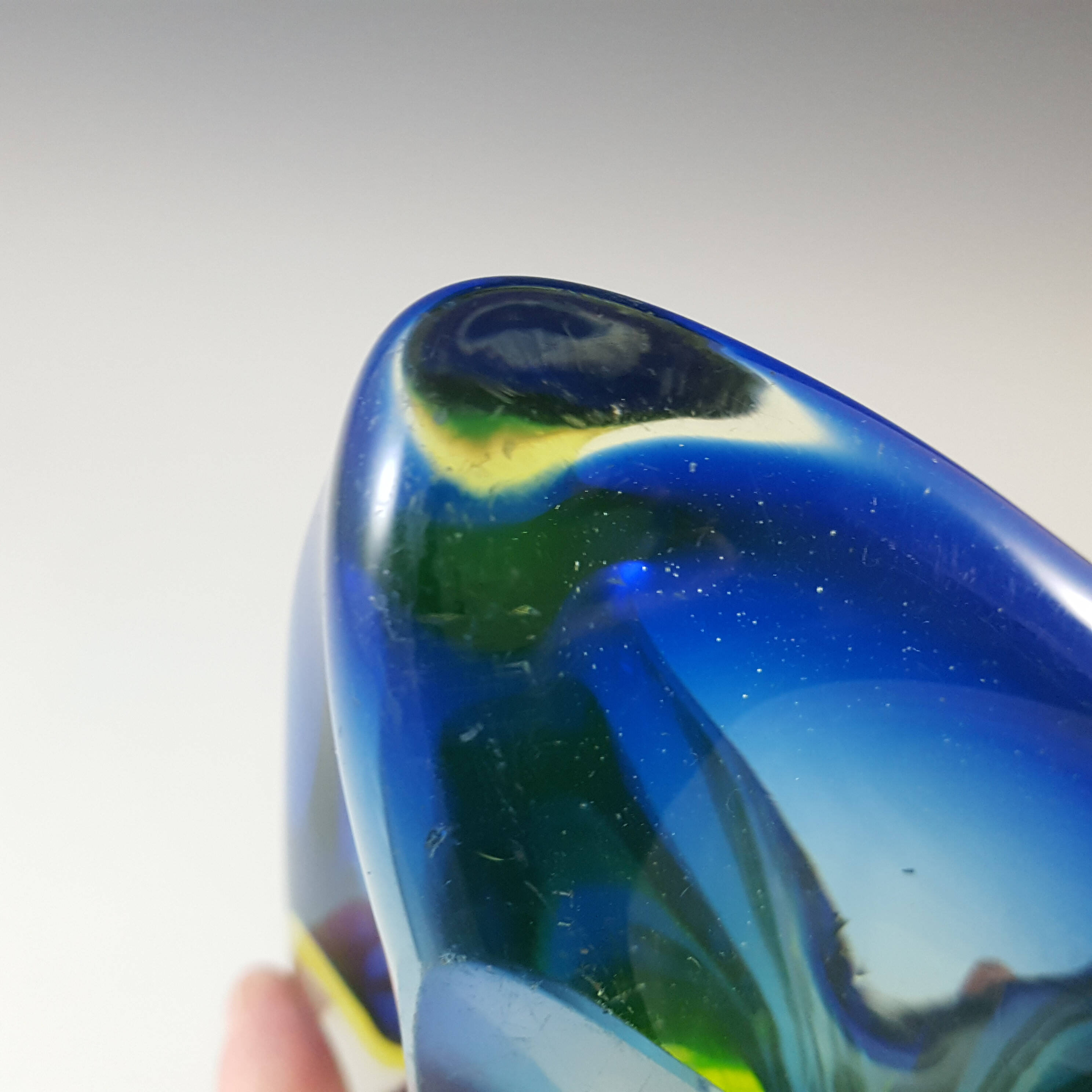 Arte Nuova Murano Blue & Uranium Green Sommerso Glass Bowl - Click Image to Close