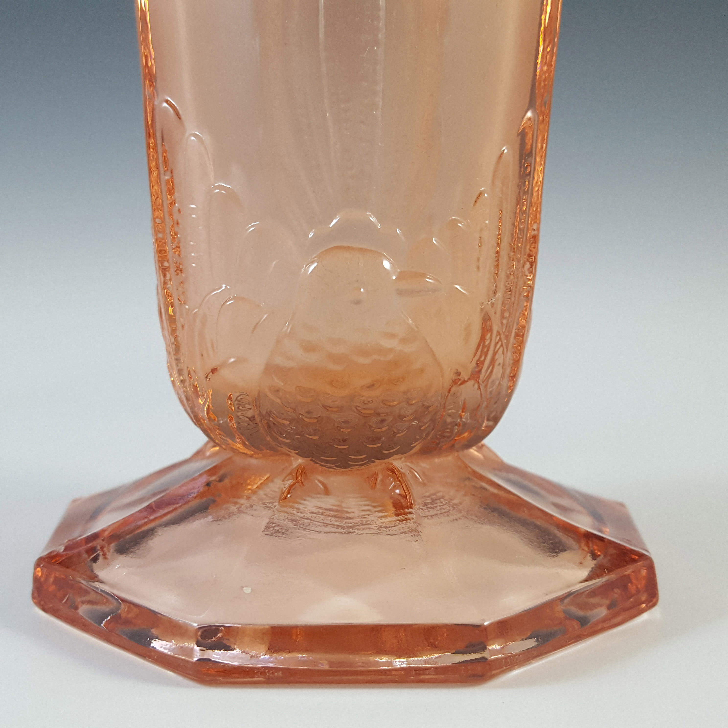 (image for) Sowerby Pink Art Deco Glass 1950's Bird + Panel Vase - Click Image to Close