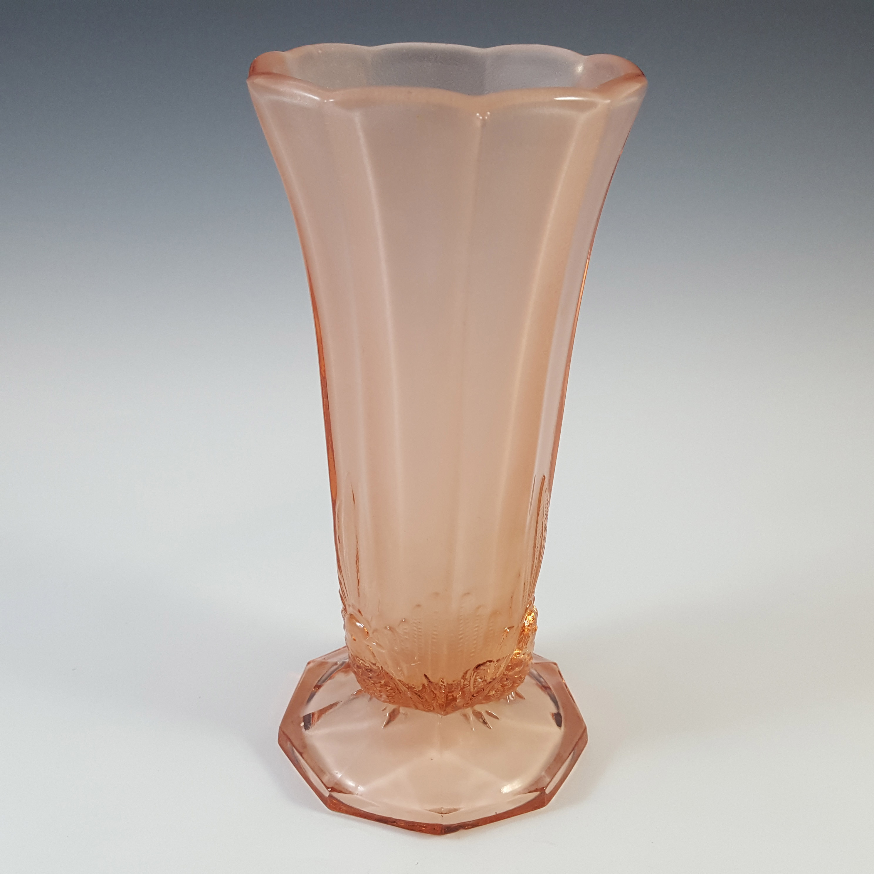 (image for) Sowerby Pink Art Deco Glass 1950's Bird + Panel Vase - Click Image to Close