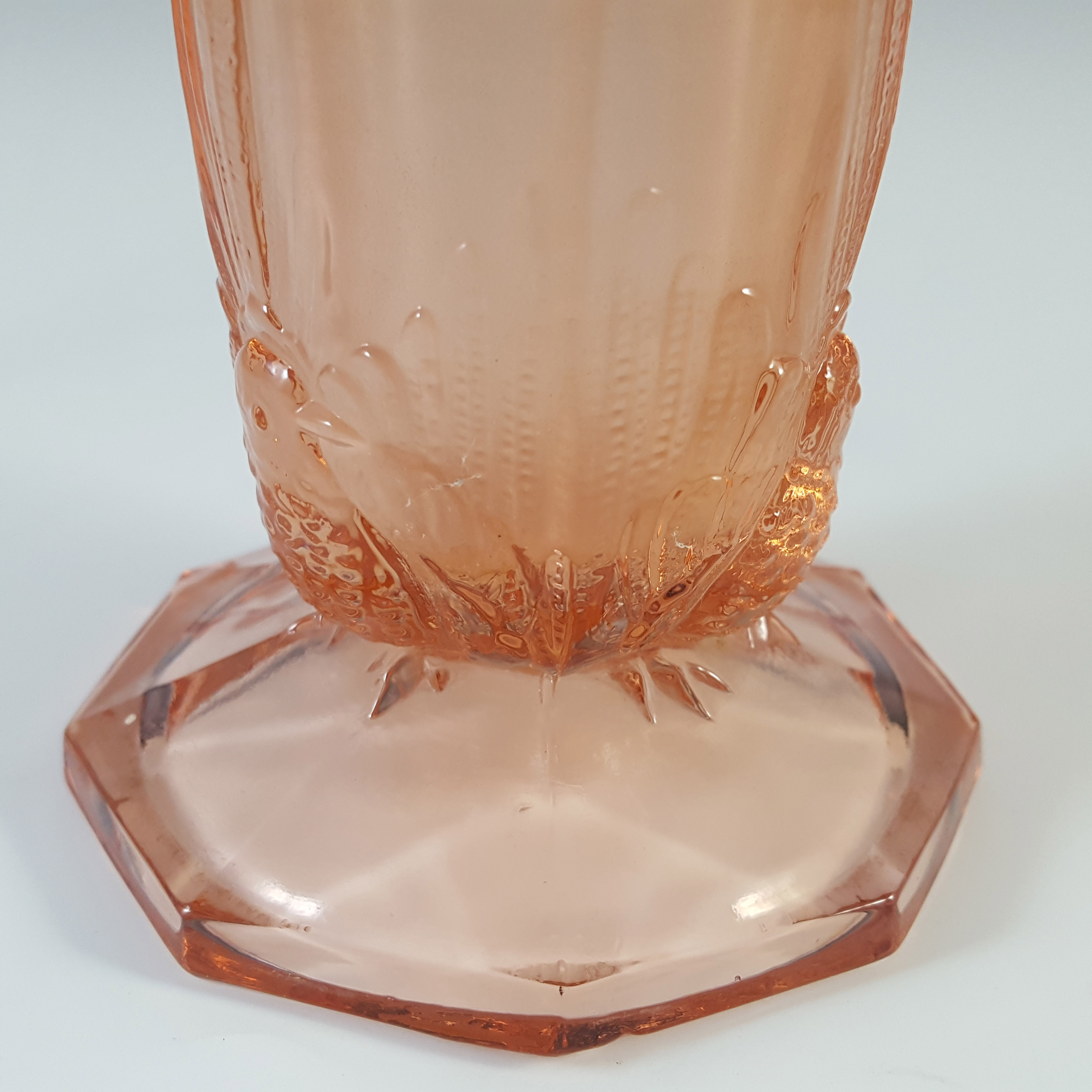 Sowerby Pink Art Deco Glass 1950's Bird + Panel Vase - Click Image to Close