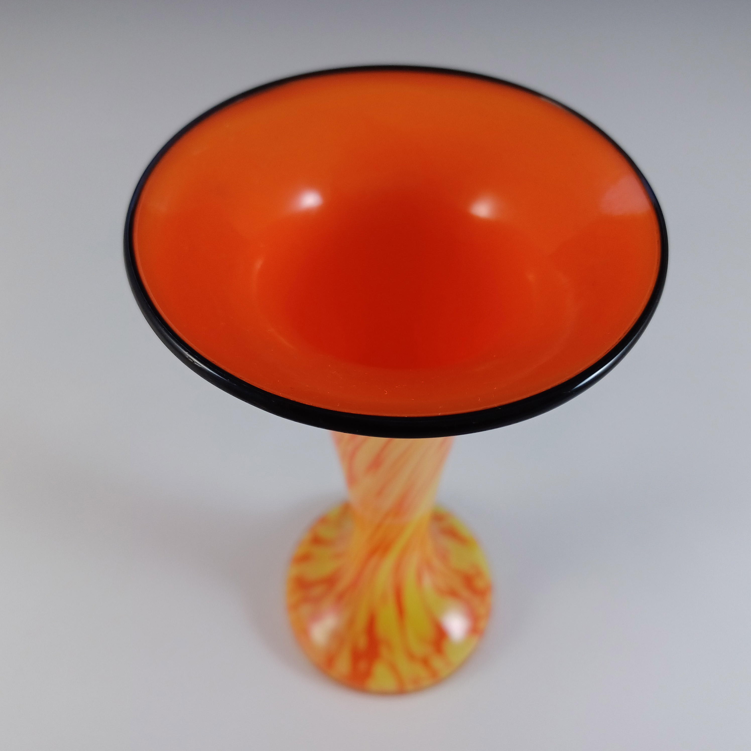 (image for) Czech Orange, Yellow & Black Spatter / Splatter Glass Vase - Click Image to Close