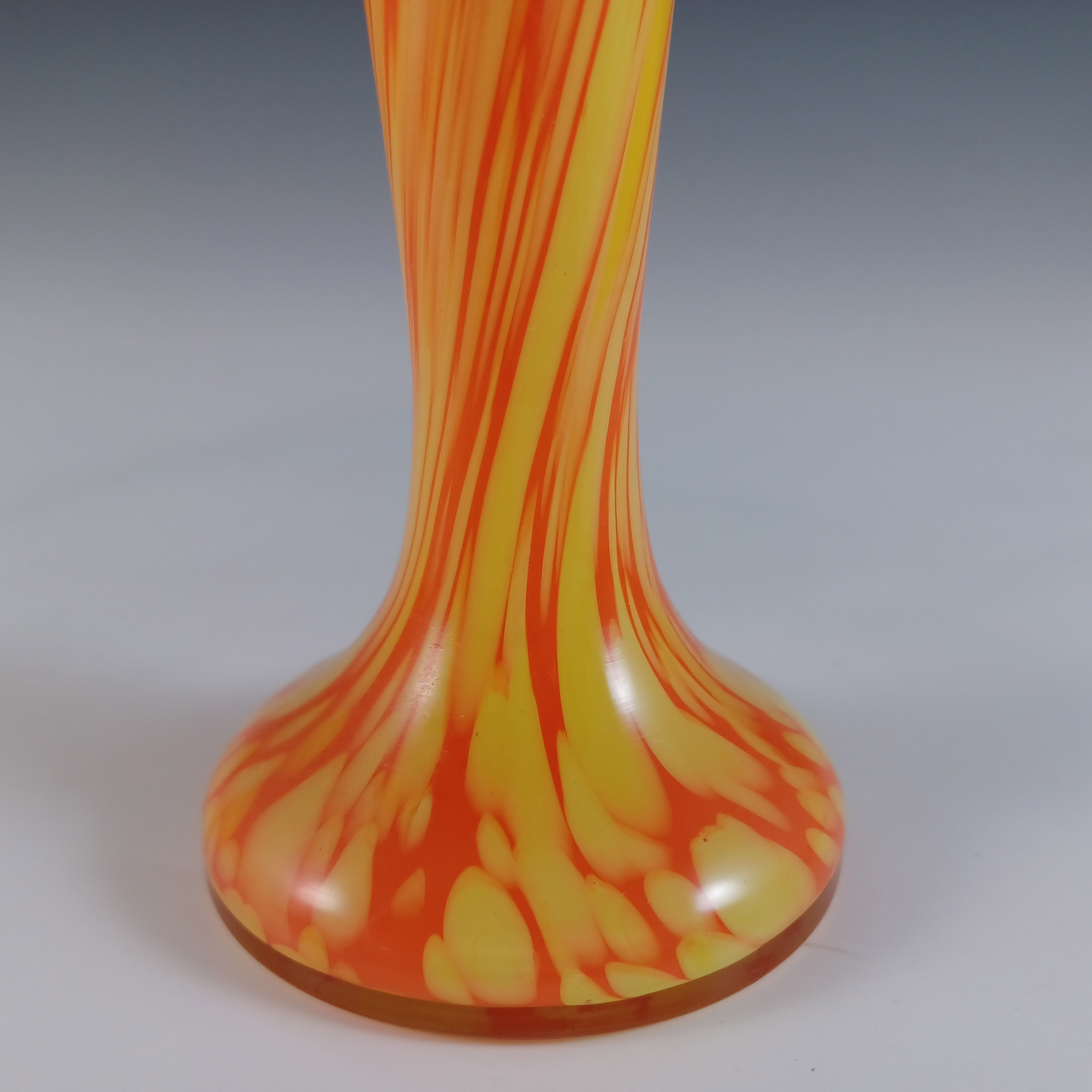(image for) Czech Orange, Yellow & Black Spatter / Splatter Glass Vase - Click Image to Close