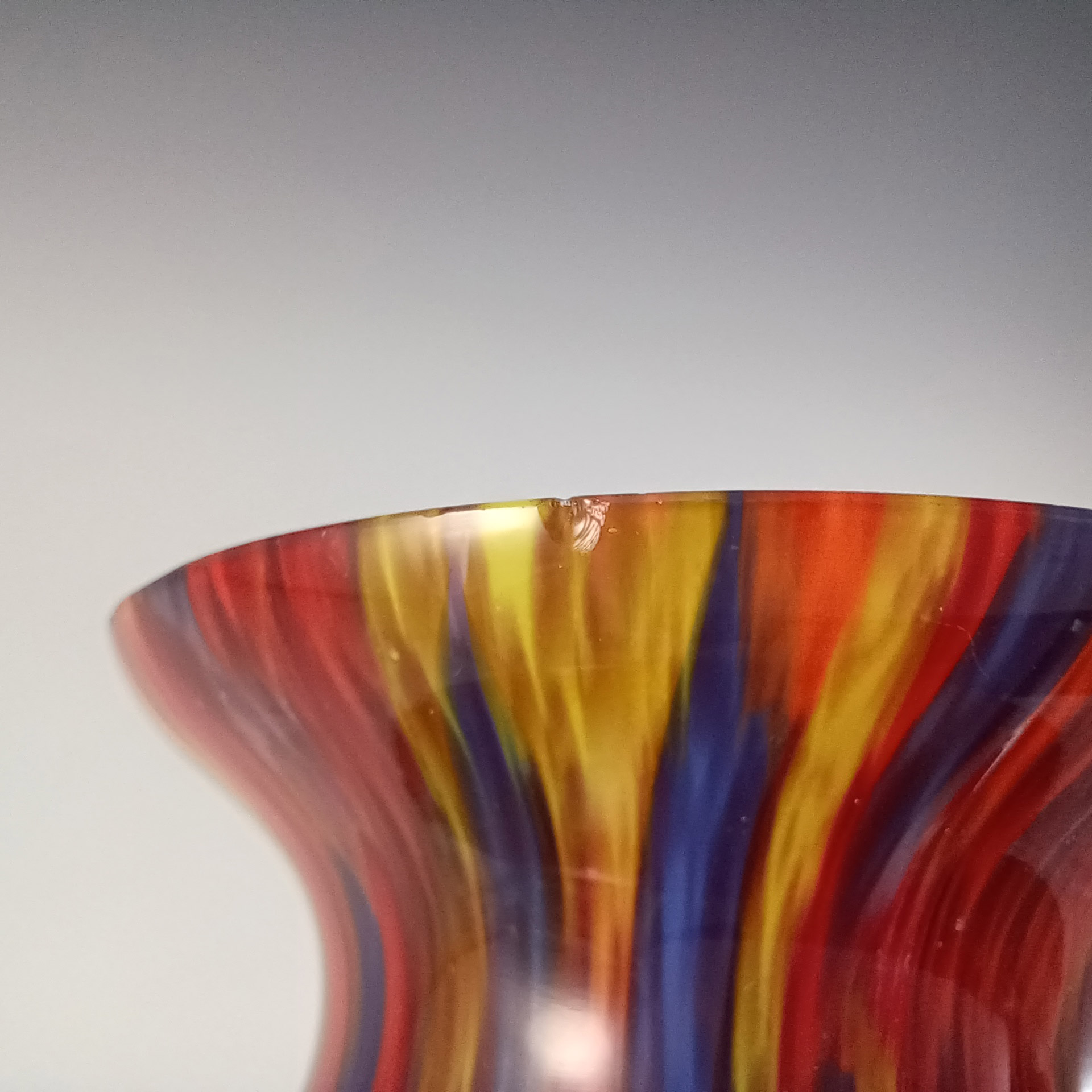 Czech Red, Blue & Yellow Spatter / Splatter Glass Vase - Click Image to Close