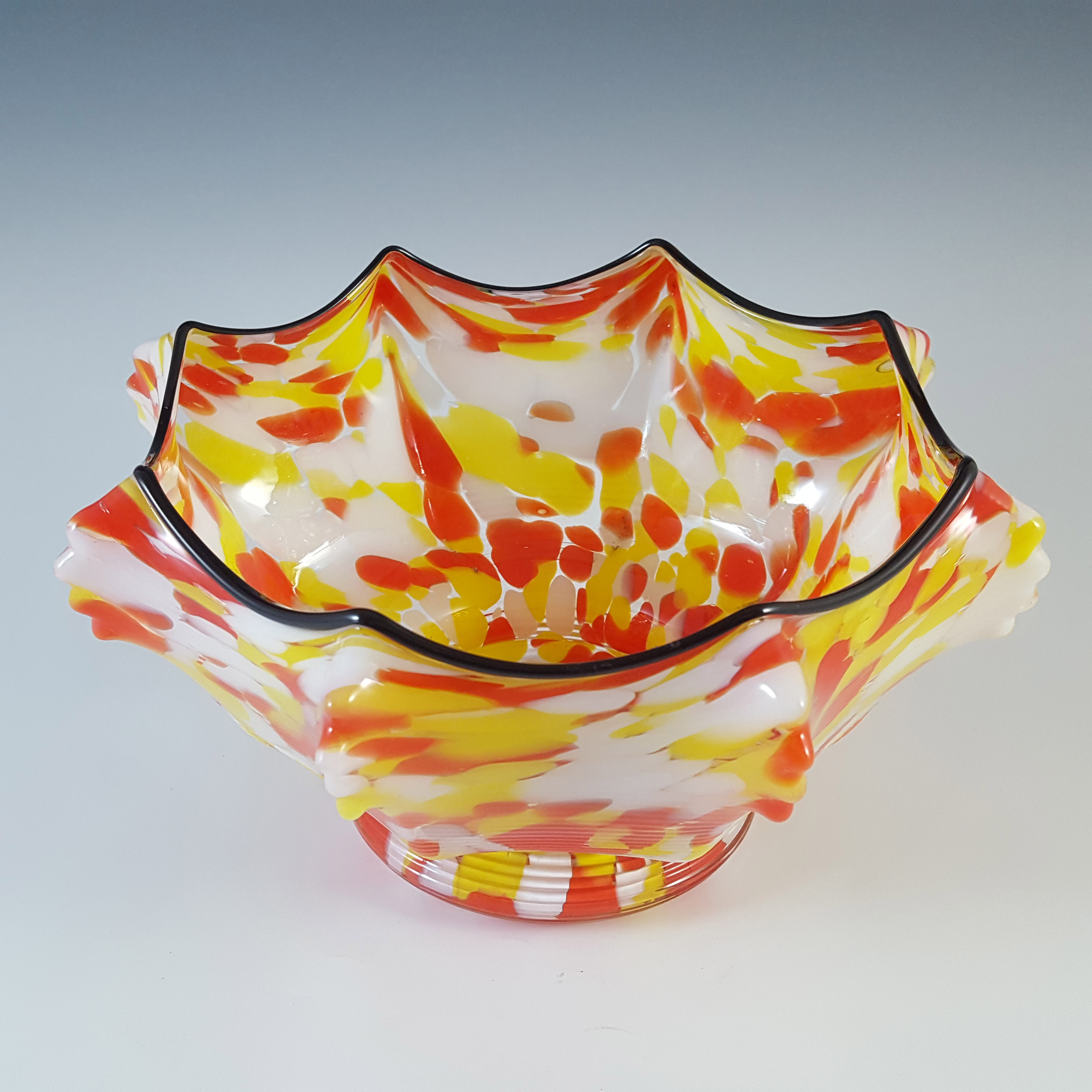 (image for) Welz Czech Red & Yellow Spatter Glass Knuckle Vase / Bowl - Click Image to Close