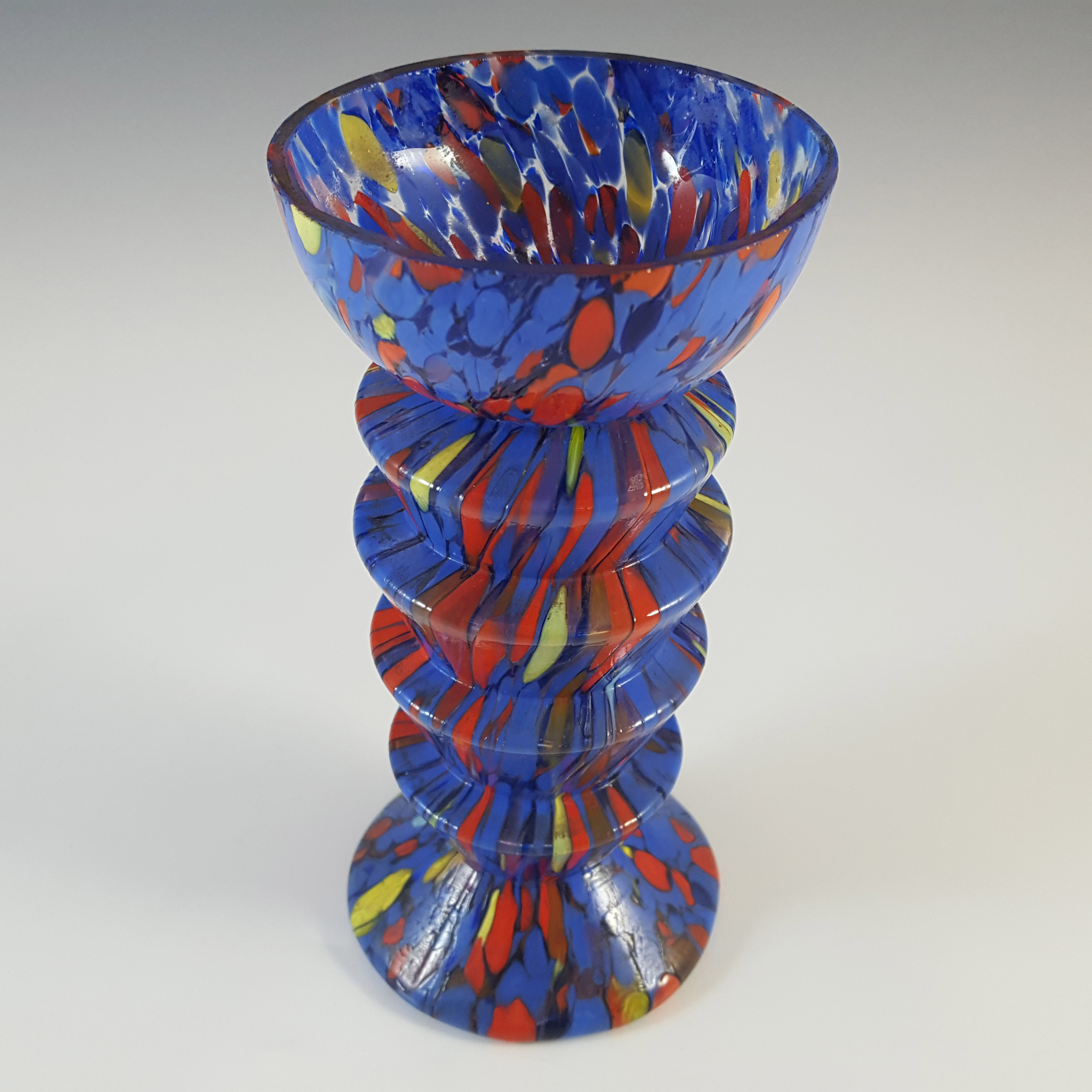 Ernst Steinwald / Franz Tomschick Czech Art Deco Blue Spatter Glass Vase - Click Image to Close