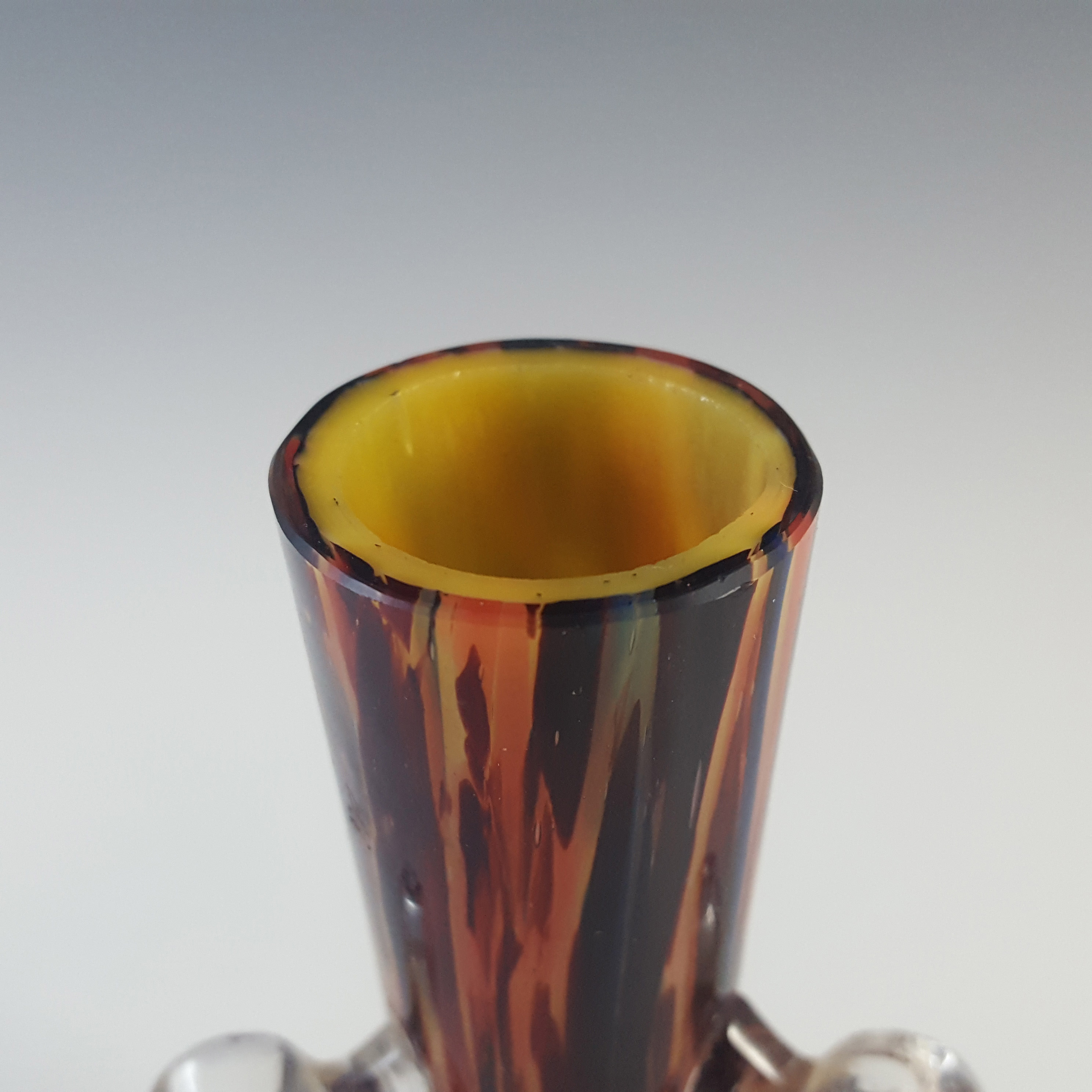 (image for) Welz Bohemian Dark Red, Blue & Yellow Spatter Glass Vase - Click Image to Close