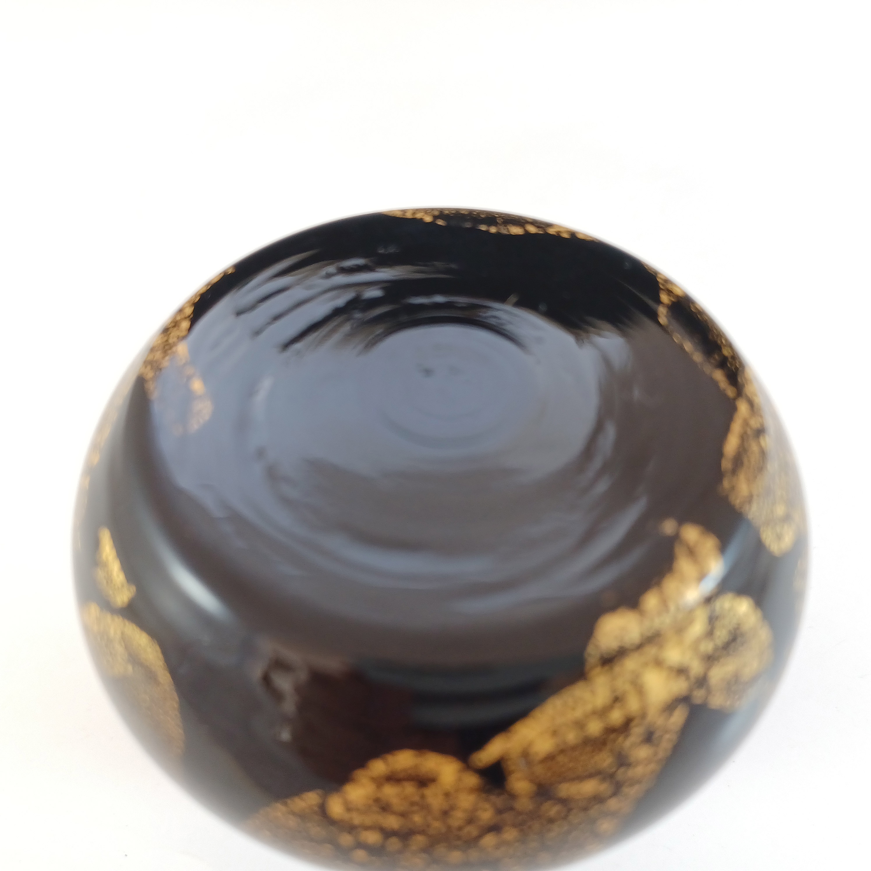 (image for) Stuart Strathearn Black & Gold Leaf Vintage 1980's Glass Vase - Click Image to Close