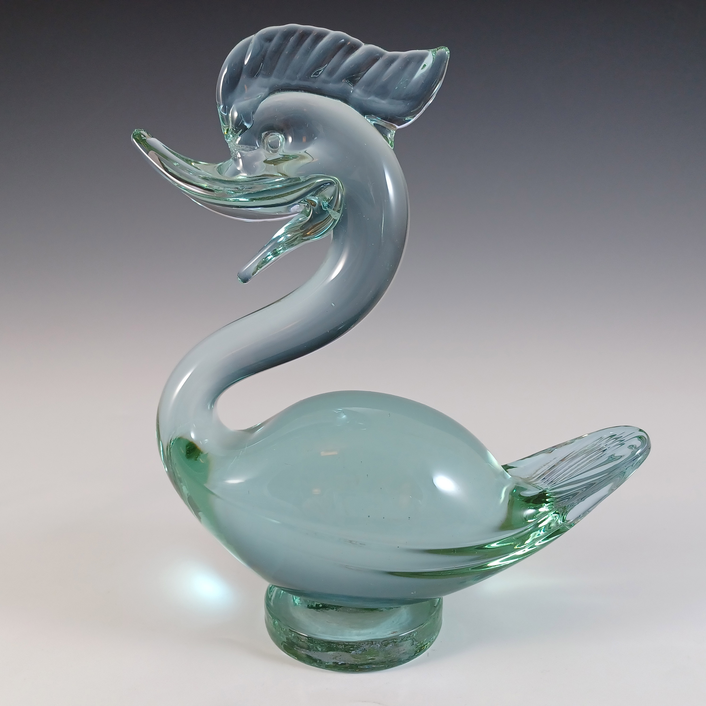 (image for) Murano Green / Blue Venetian Glass Neodymium Swan Sculpture - Click Image to Close