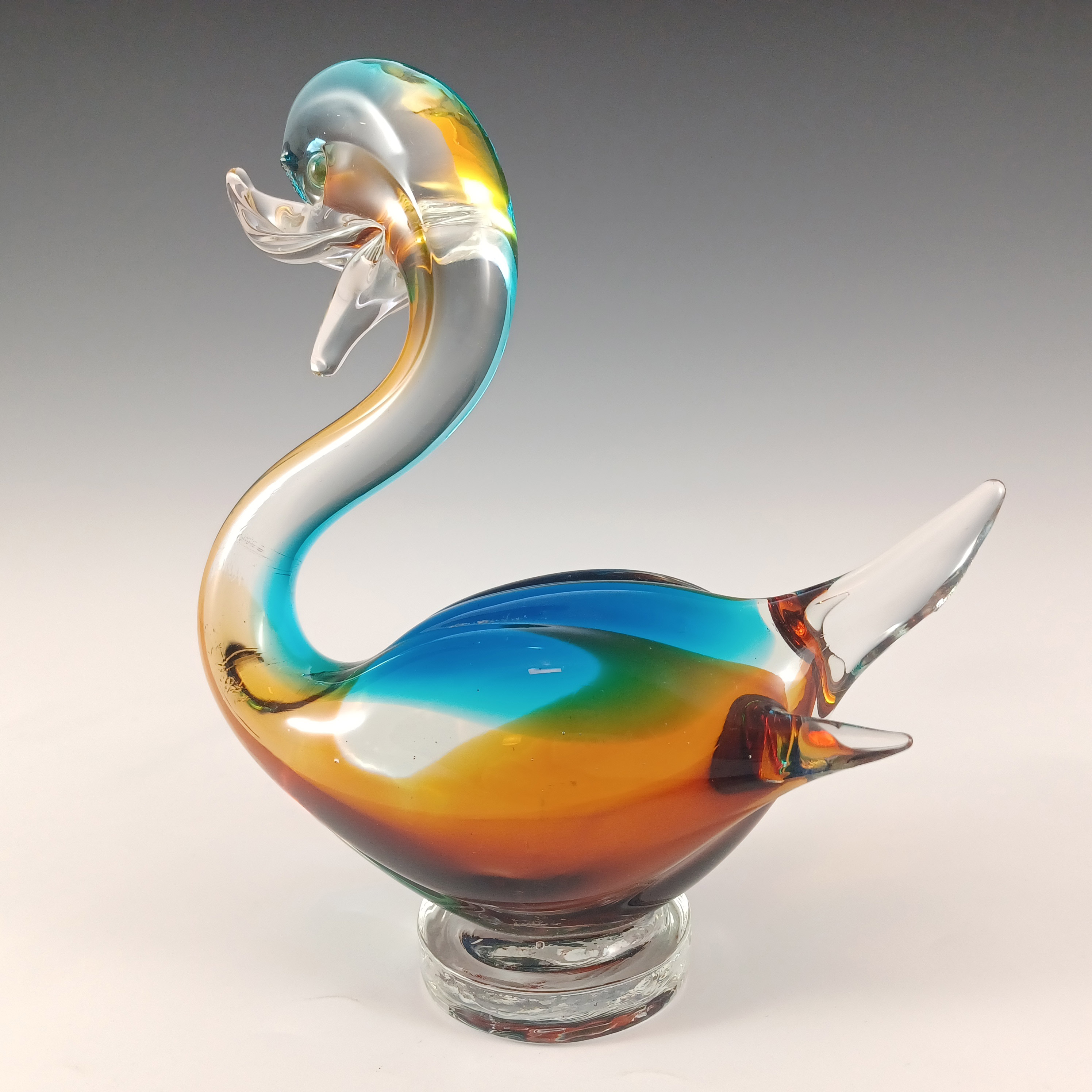 (image for) Murano Blue & Amber Venetian Glass Vintage Swan Figurine - Click Image to Close