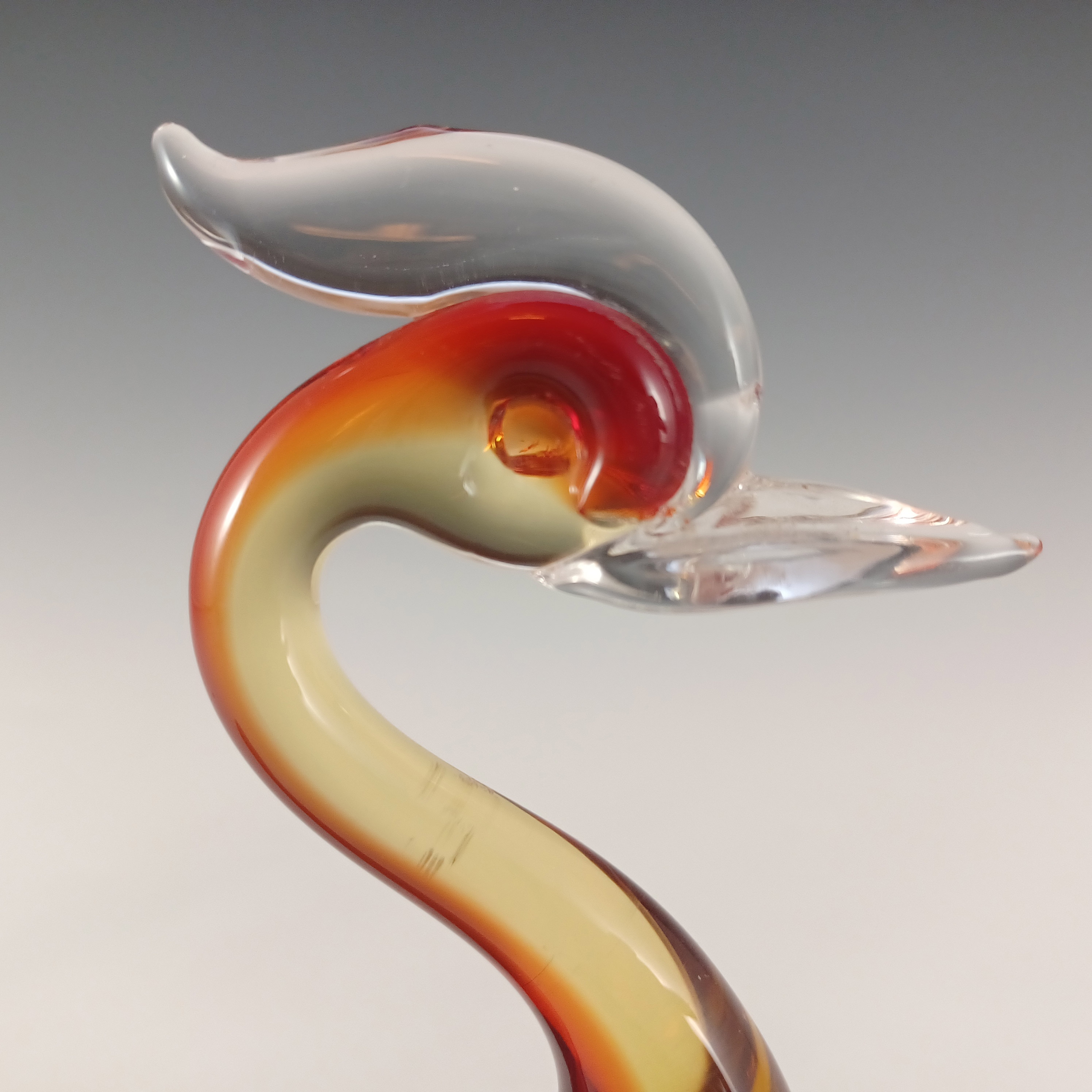 Murano Venetian Red & Amber Glass Vintage Swan Sculpture - Click Image to Close