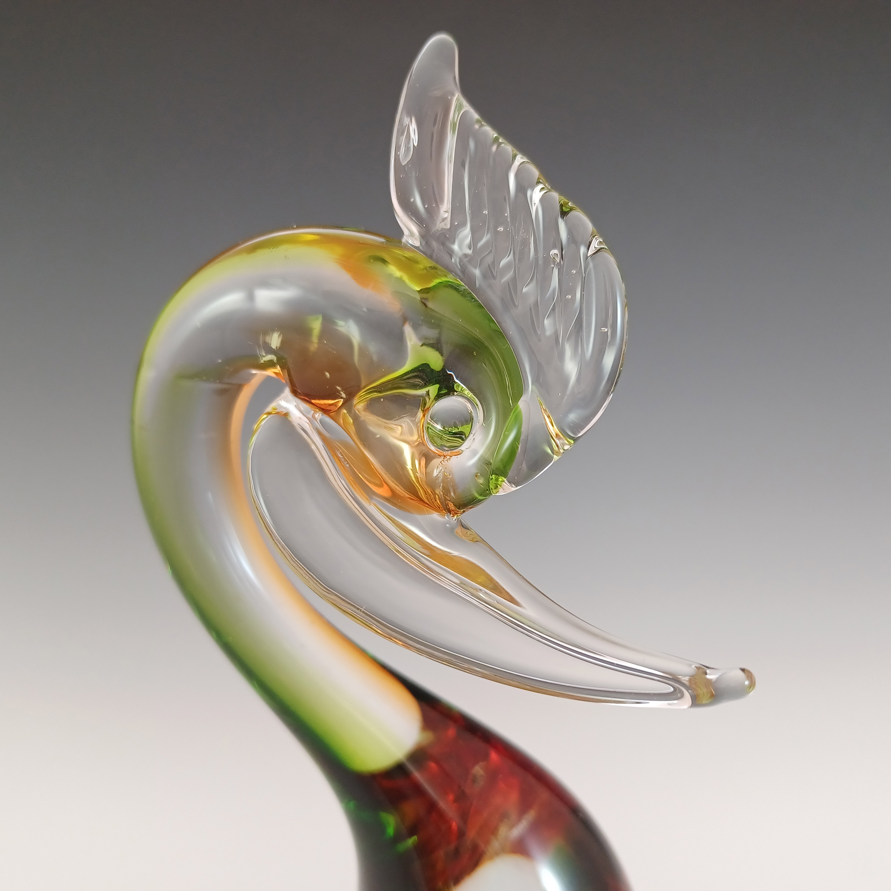 (image for) Murano Venetian Green & Amber Vintage Glass Swan Sculpture - Click Image to Close